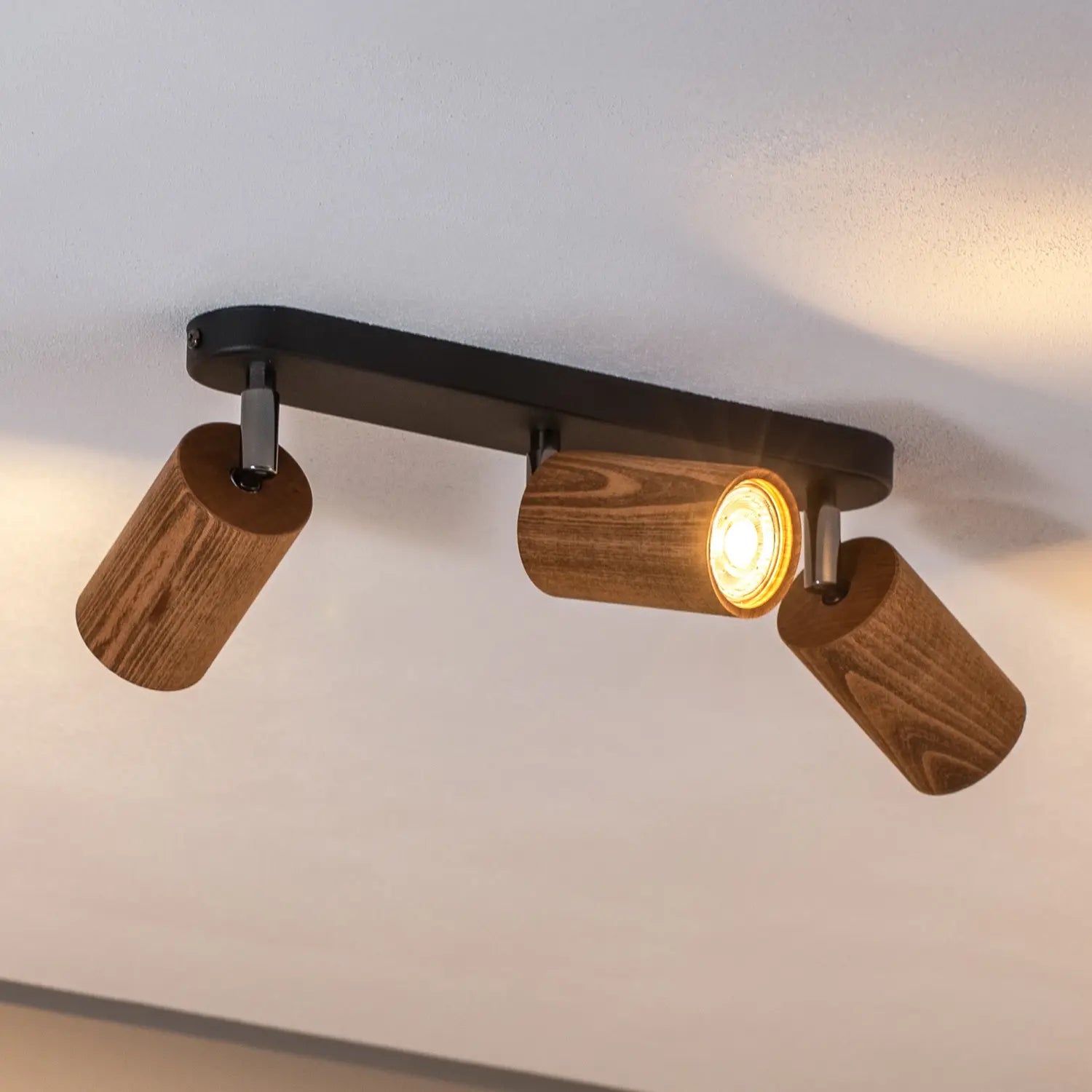 B-Ware Nise Deckenleuchte Lampe Led Deckenbeleuchtung Länglich Stahl Schwarz Holz