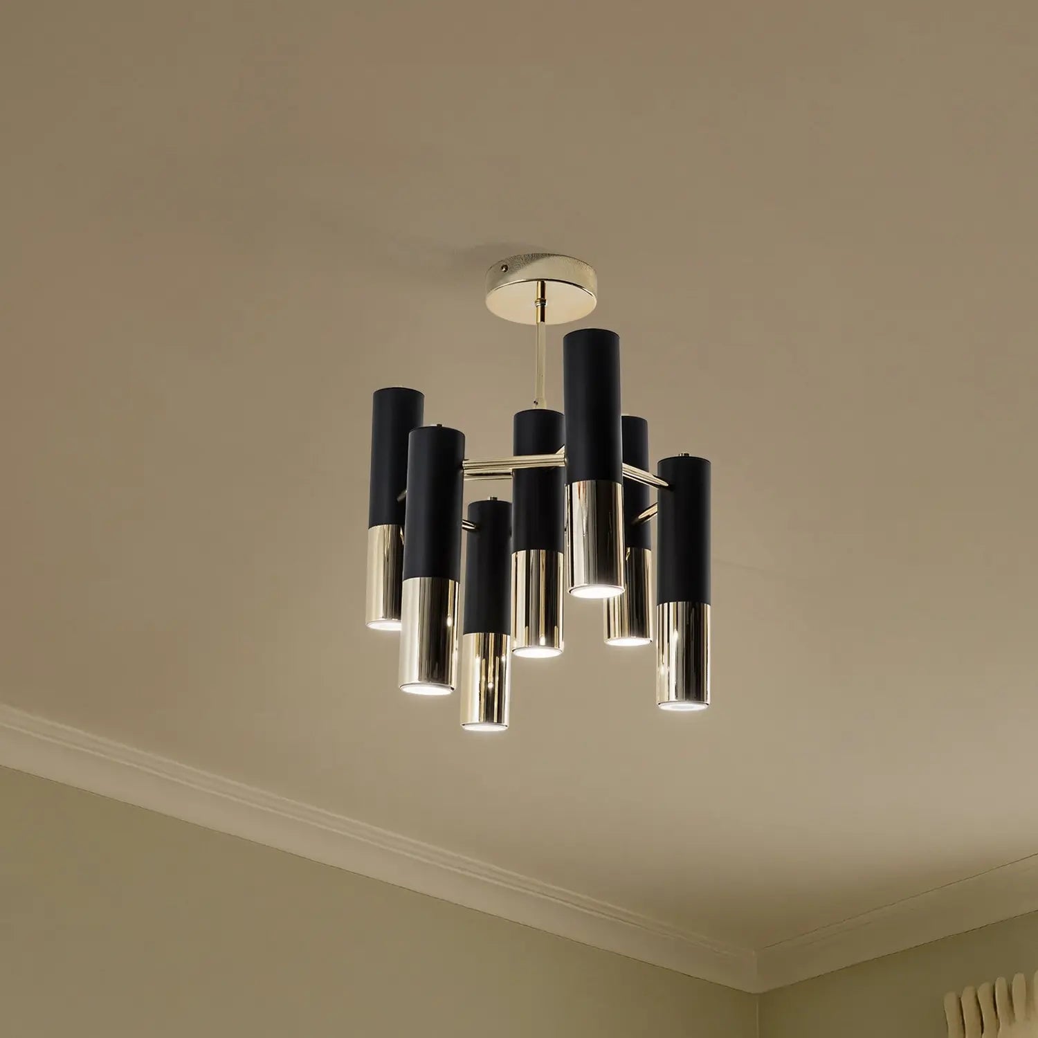 B-Ware Orino Deckenleuchte Lampe Beleuchtung Gu10 Metall Schwarz Gold 7 Flammig Modern