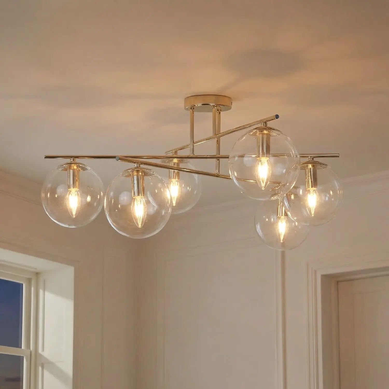 B-Ware Deckenleuchte Zoe Lampe Goldfarben Glas Metall 6 Flammig Leuchte 72 Cm E14 Led
