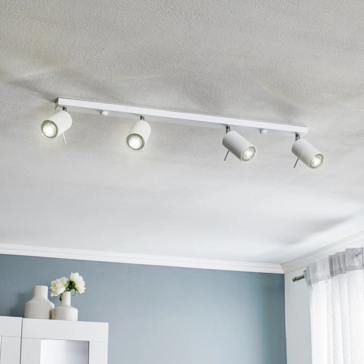 B-Ware Euluna Deckenstrahler Round, Lampe Leuchte Deckenlampe Weiß Vierflammig Linear