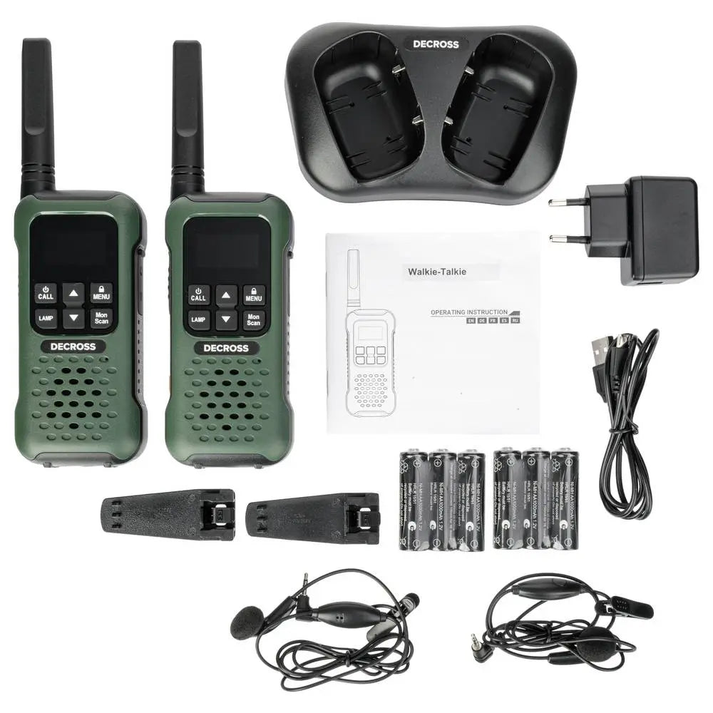 B-Ware Decross Funkgerät Walkie Talkie Pmr Dunkelgrün Ladegerät Gürtelclip Akku 2er Set