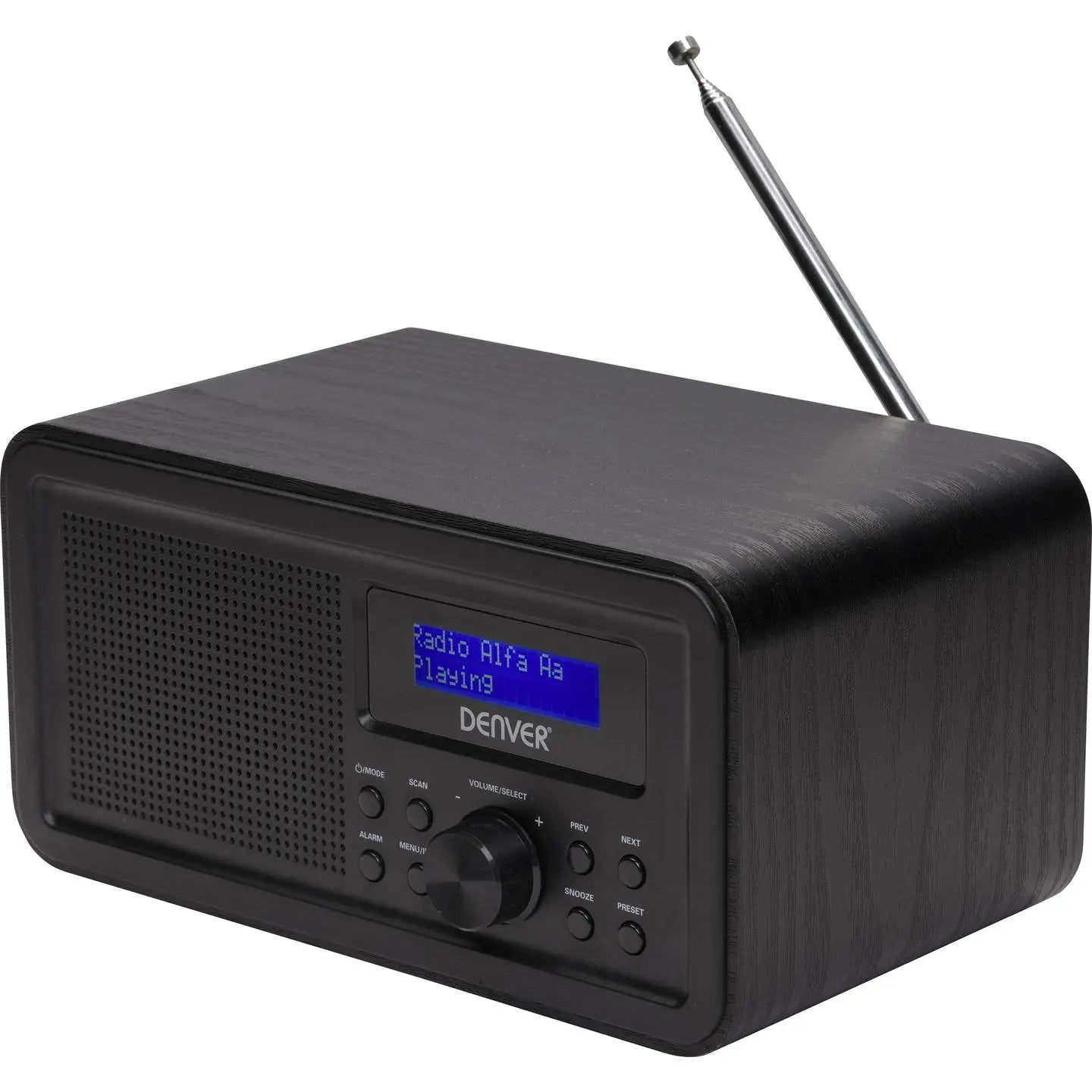 B-Ware Denver Tischradio Radiowecker Dab Radio Digitaluhr Schwarz Netzteil Kopfhörer