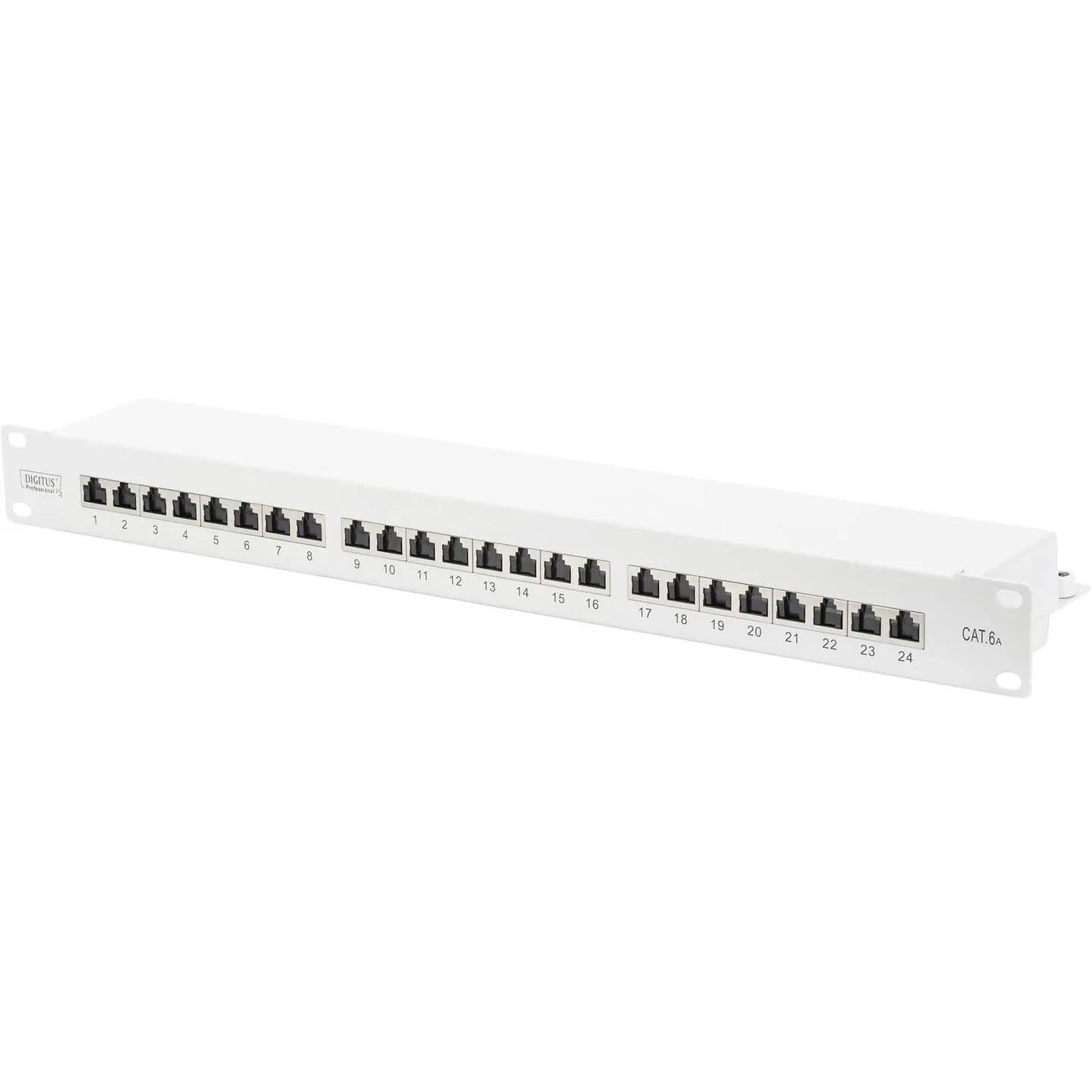 B-Ware Digitus Patchfeld Patch Panel Netzwerk Lichtgrau 24 Port Cat 6a 19 Zoll 1 He