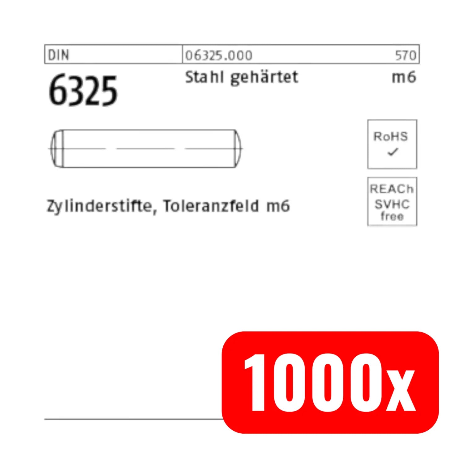 B-Ware Zylinderstifte Stift Bolzen 4 M6 X 10 Din 6325 Stahl Gehärtet 1000 Stück