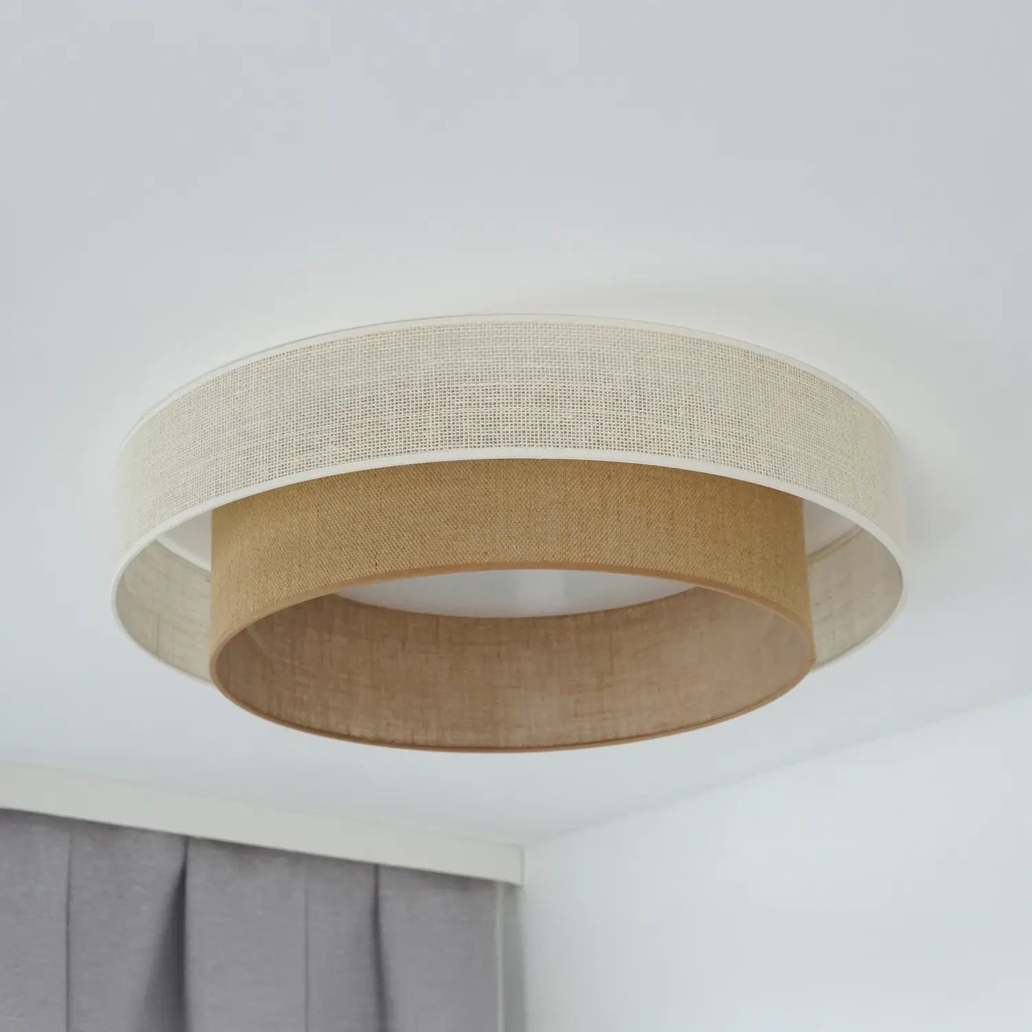 B-Ware Duolla Led Deckenleuchte Luneta Lampe Jute Weiß Braun 60cm Dimmbar Fernbedienung