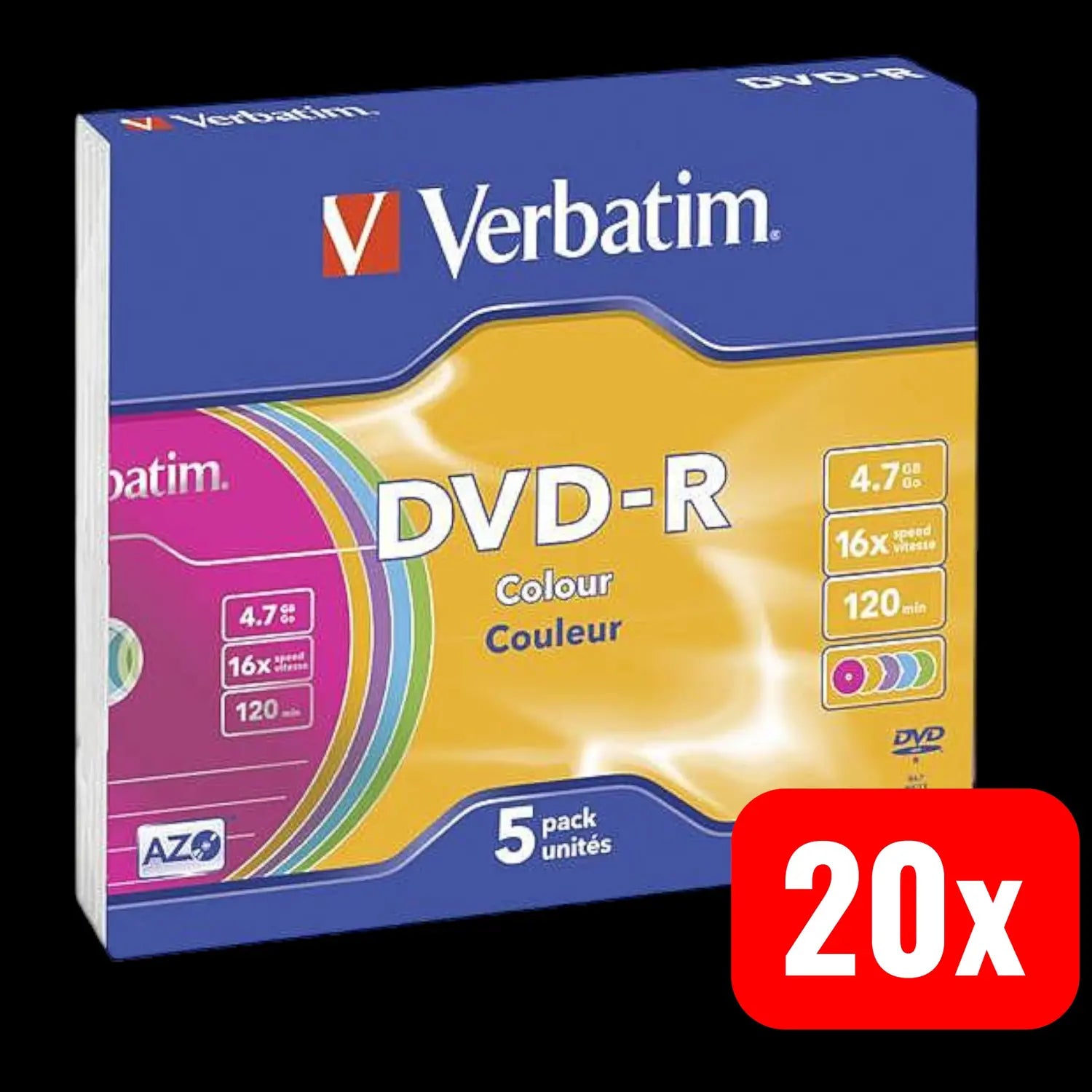 B-Ware Verbatim 43557 Dvd R Rohling 4.7 Gb 5 St. Slimcase Farbig 20 Sets