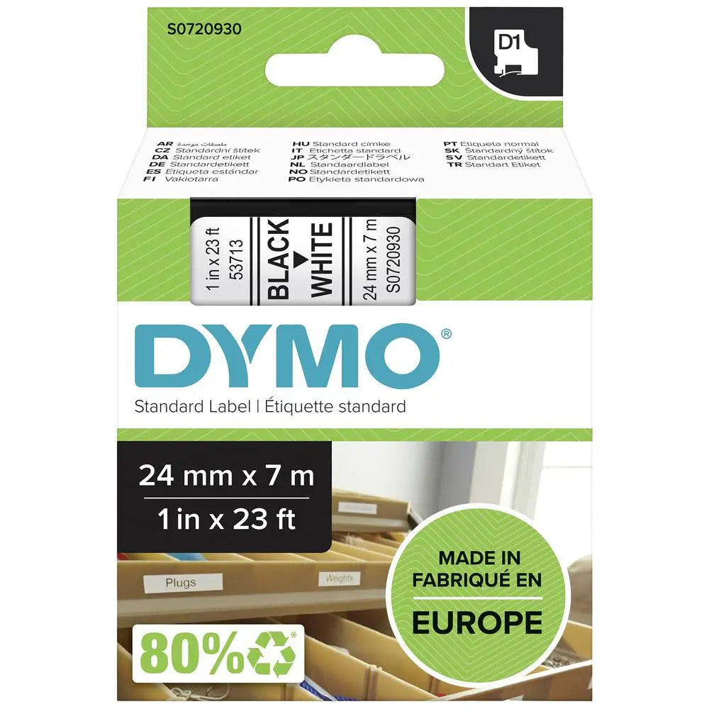 B-Ware Dymo Schriftband Etikettenband D1 Band 24mm Weiß Schwarz Polyester Standard 7 M