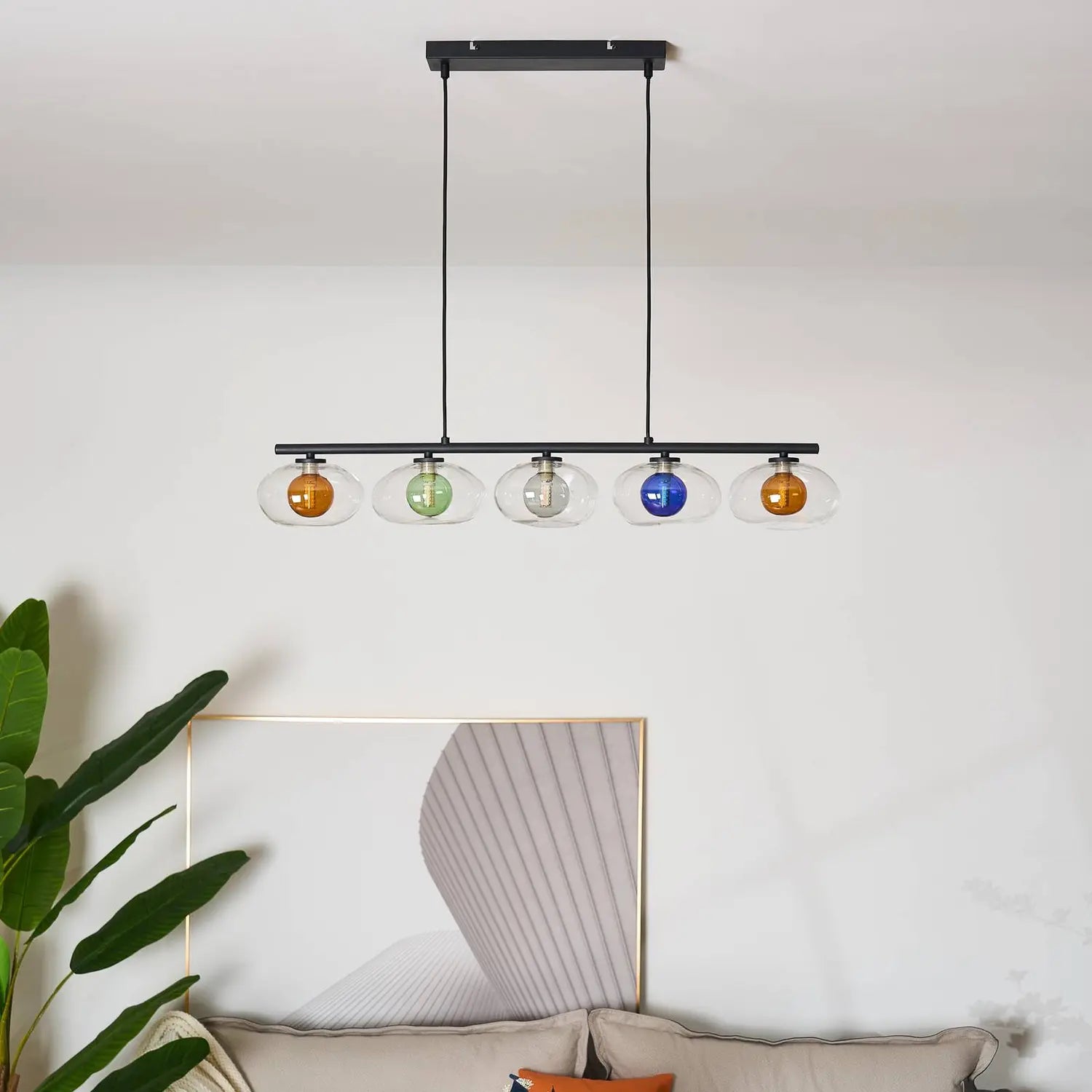 B-Ware Eco Light Hängeleuchte Pendelleuchte Uranus Glas Bunt 98 Cm 5 Flammig G9 Led