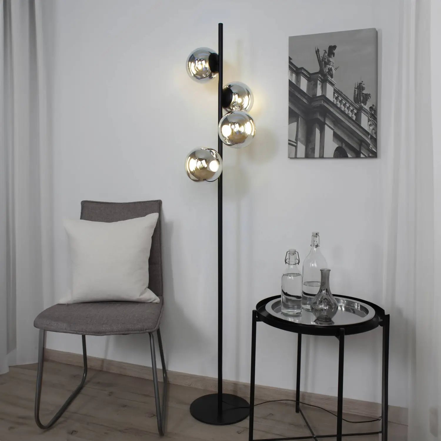 B-Ware Eco Light Stehlampe Standlampe Led Glas Silberfarben Wohn Esszimmer 160 Cm 4 Flg