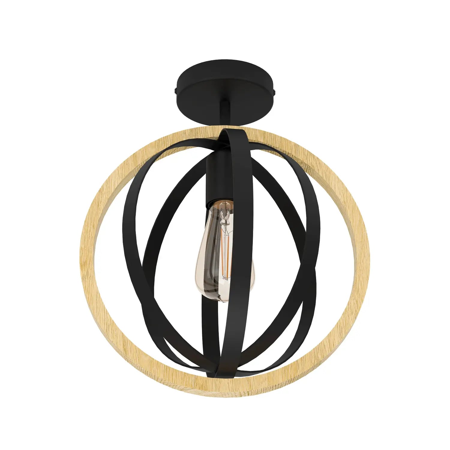 B-Ware Eglo Deckenleuchte Lampe Basildon Holz Stahl Schwarz Braun Deckenlampe E27 Led