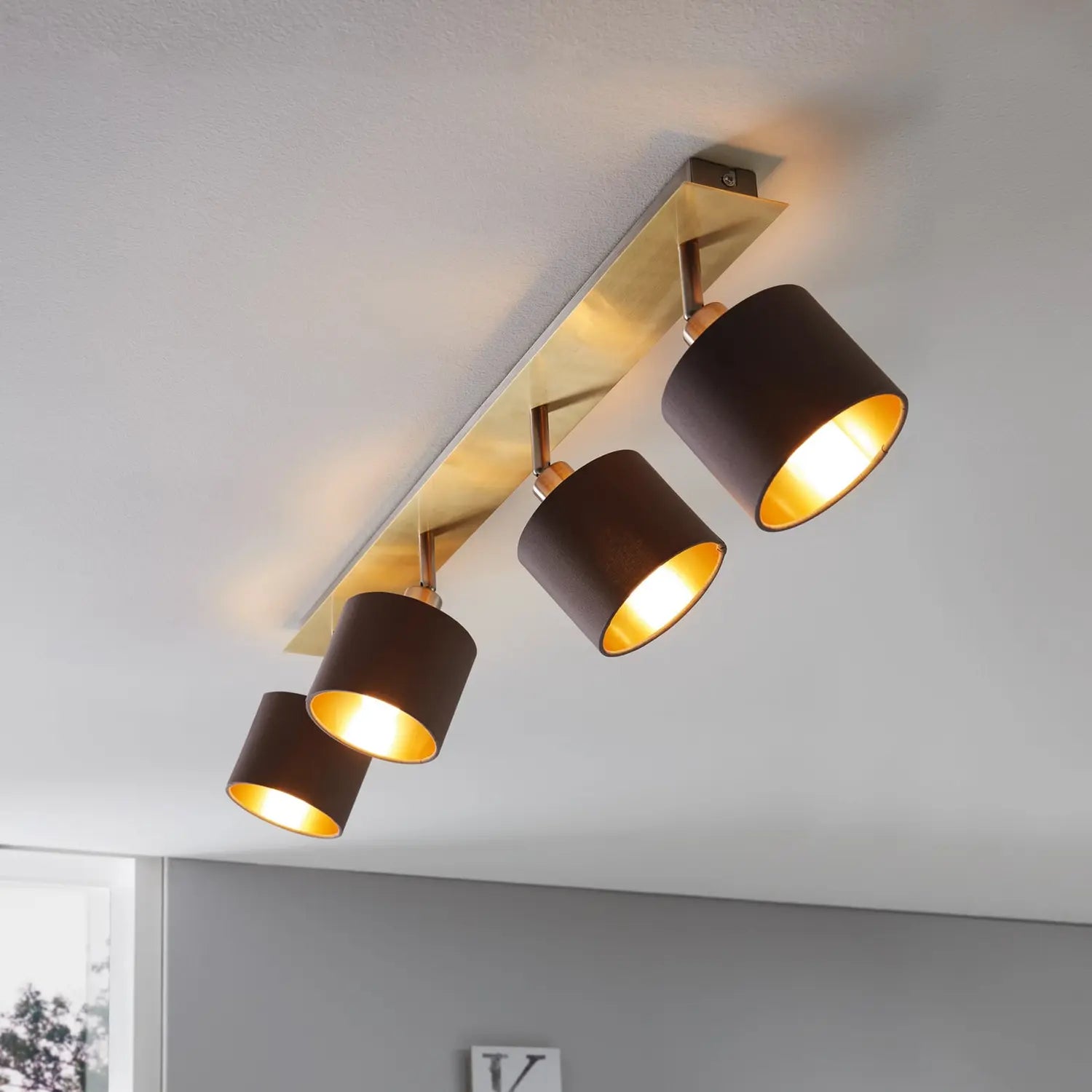 B-Ware Eglo Deckenlampe Deckenleuchte Valbiano Messing Hellbraun Textil Metall Gold