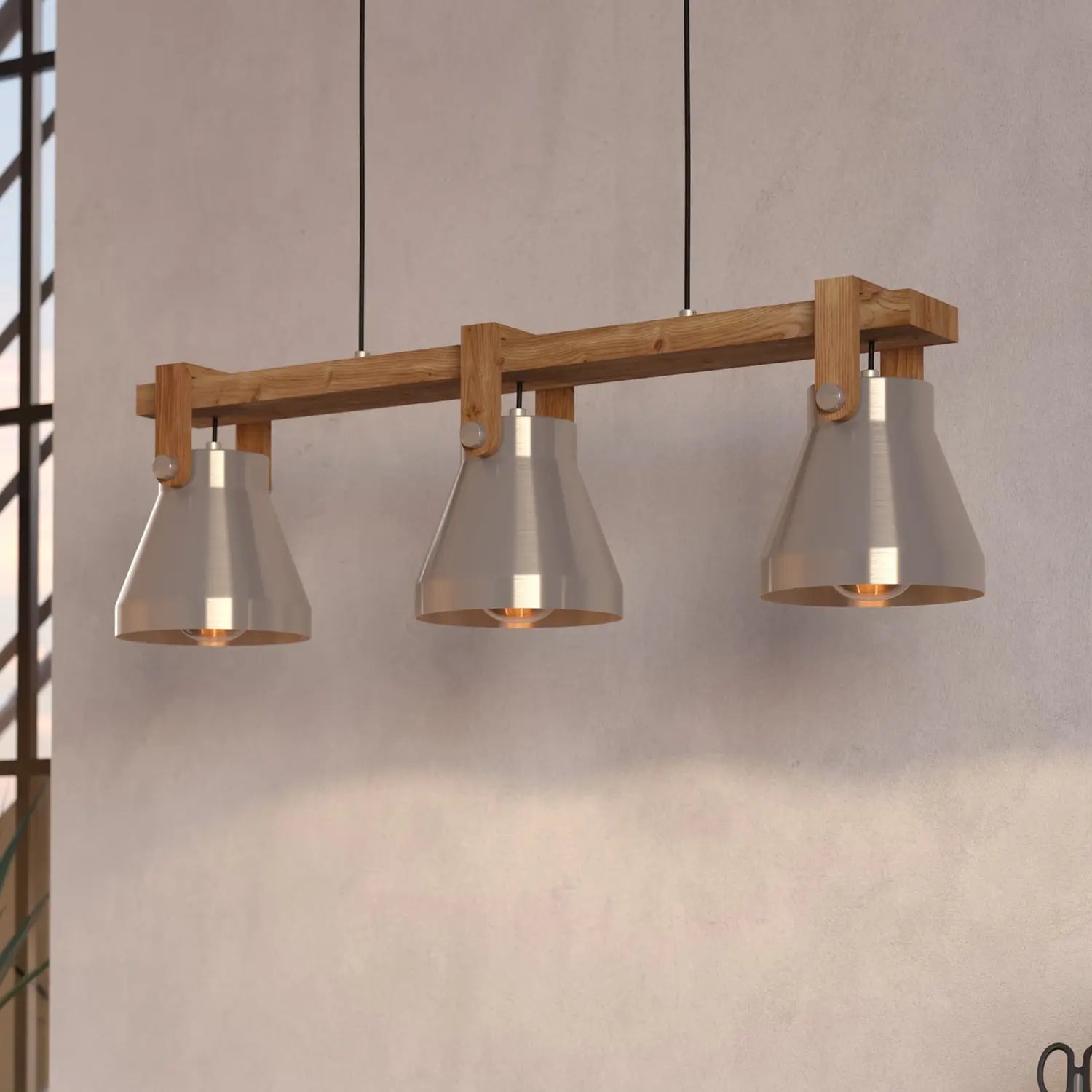 B-Ware Eglo Pendelleuchte Hängelampe Cawton Leuchte Stahl Holz 76 Cm 3 Flammig E27 Led