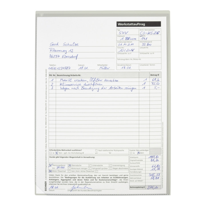 B-Ware Eichner 10 St. Auftragsschutzhülle Mappe Hülle Din A4 Light Hellgrau Transparent