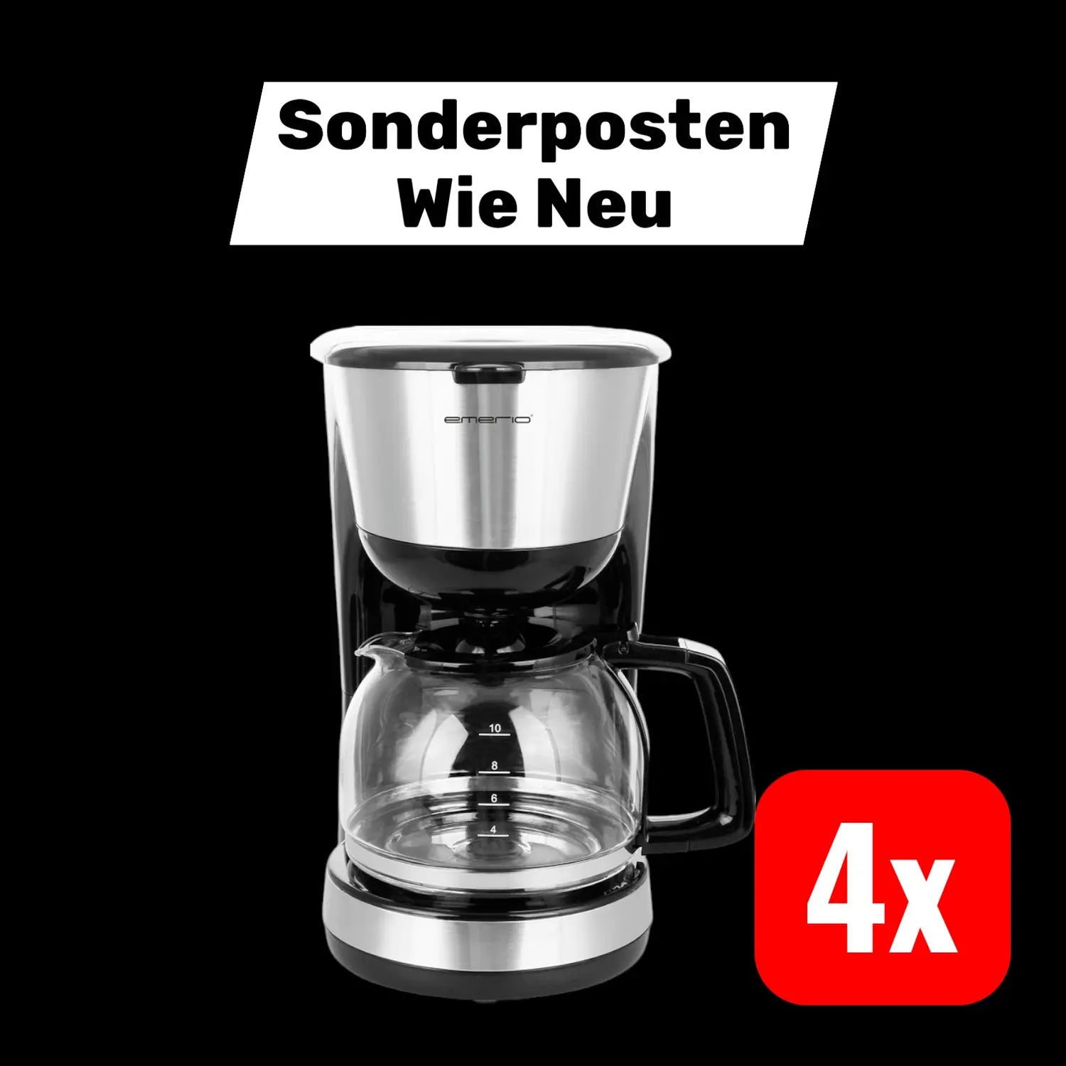 B-Ware Emerio Kaffeemaschine Fassungsvermögen Glaskanne Kanne Warmhaltefunktion 4 Stück