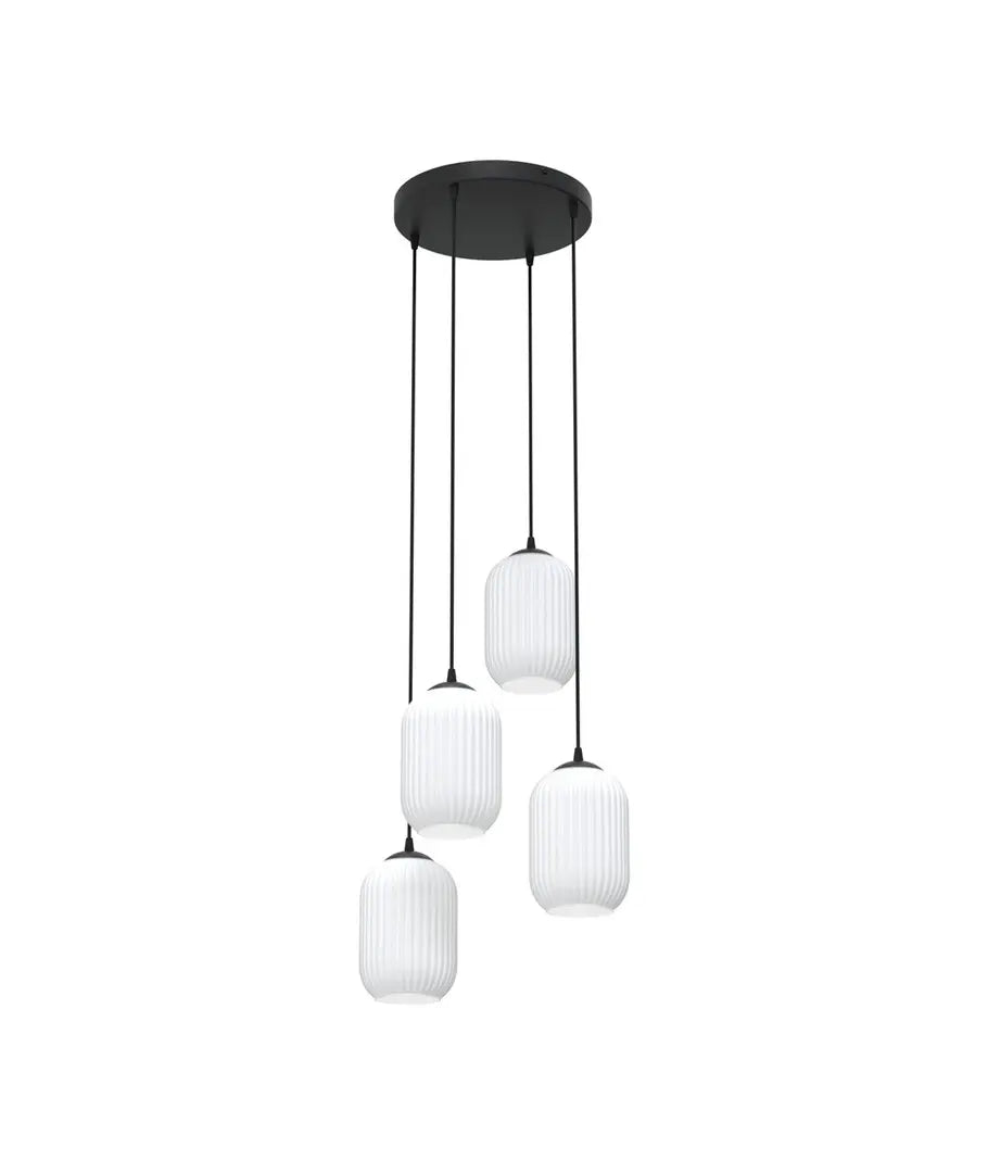B-Ware Emibig Hängeleuchte Lampe Verdi 4 × E27 Schwarz Opalweiß Pendelleuchte Lampe358