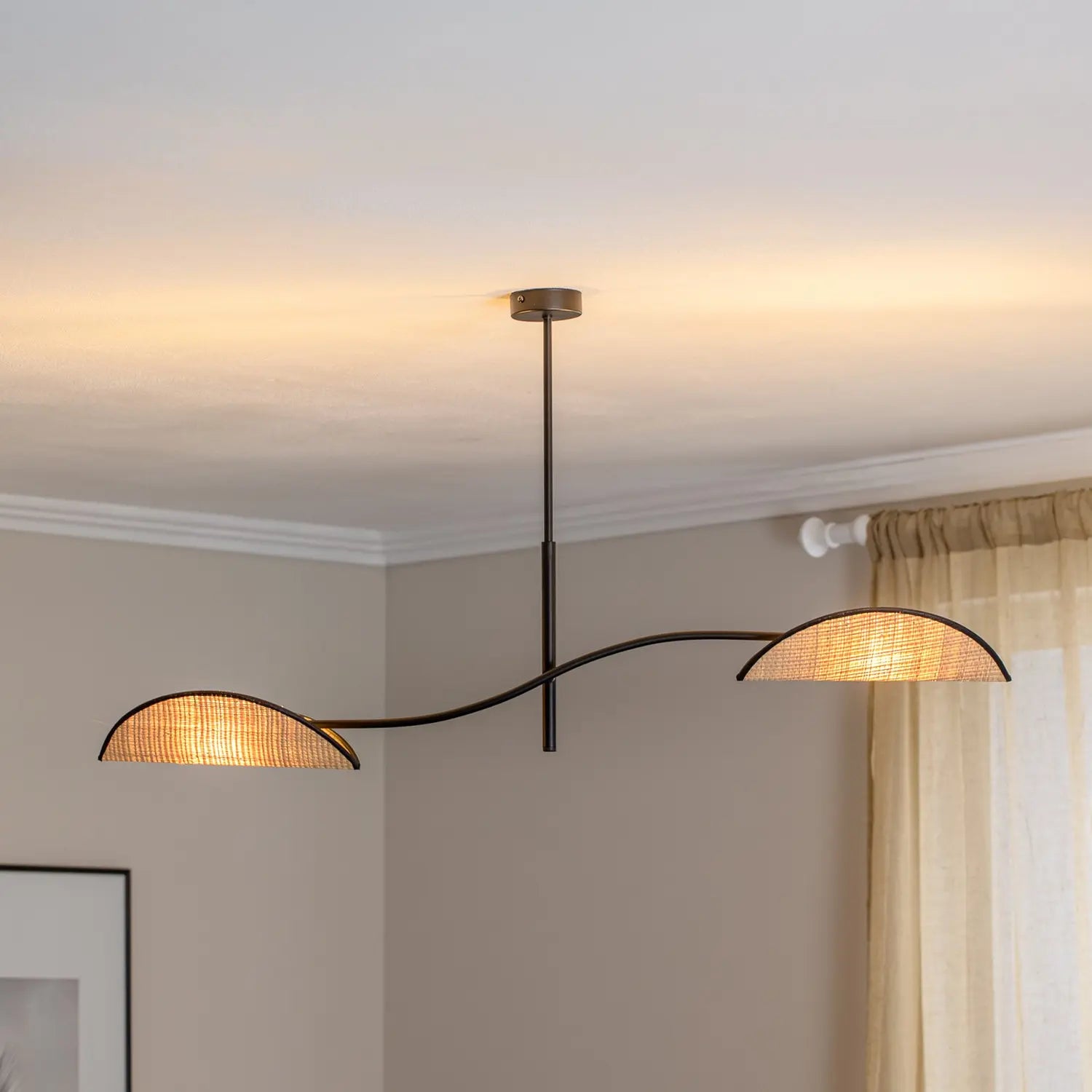 B-Ware Emibig Lighting Deckenlampe Lotus Deckenleuchte Rattanoptik 2 Flg Schwarz