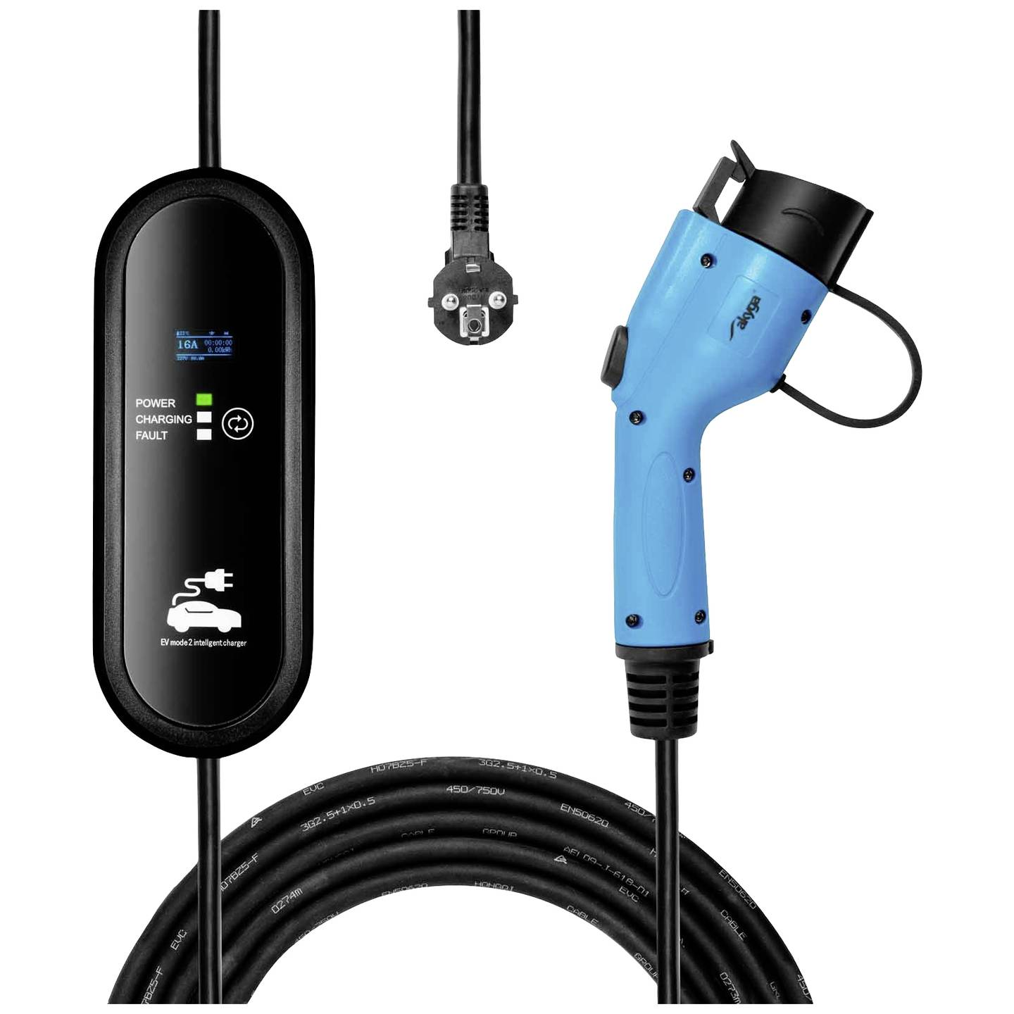 B-Ware Akyga Ak Ec 18 Ladekabel Kabel Elektroauto 5m Blau Type1 16 A 3.8k W Kupfer Lcd