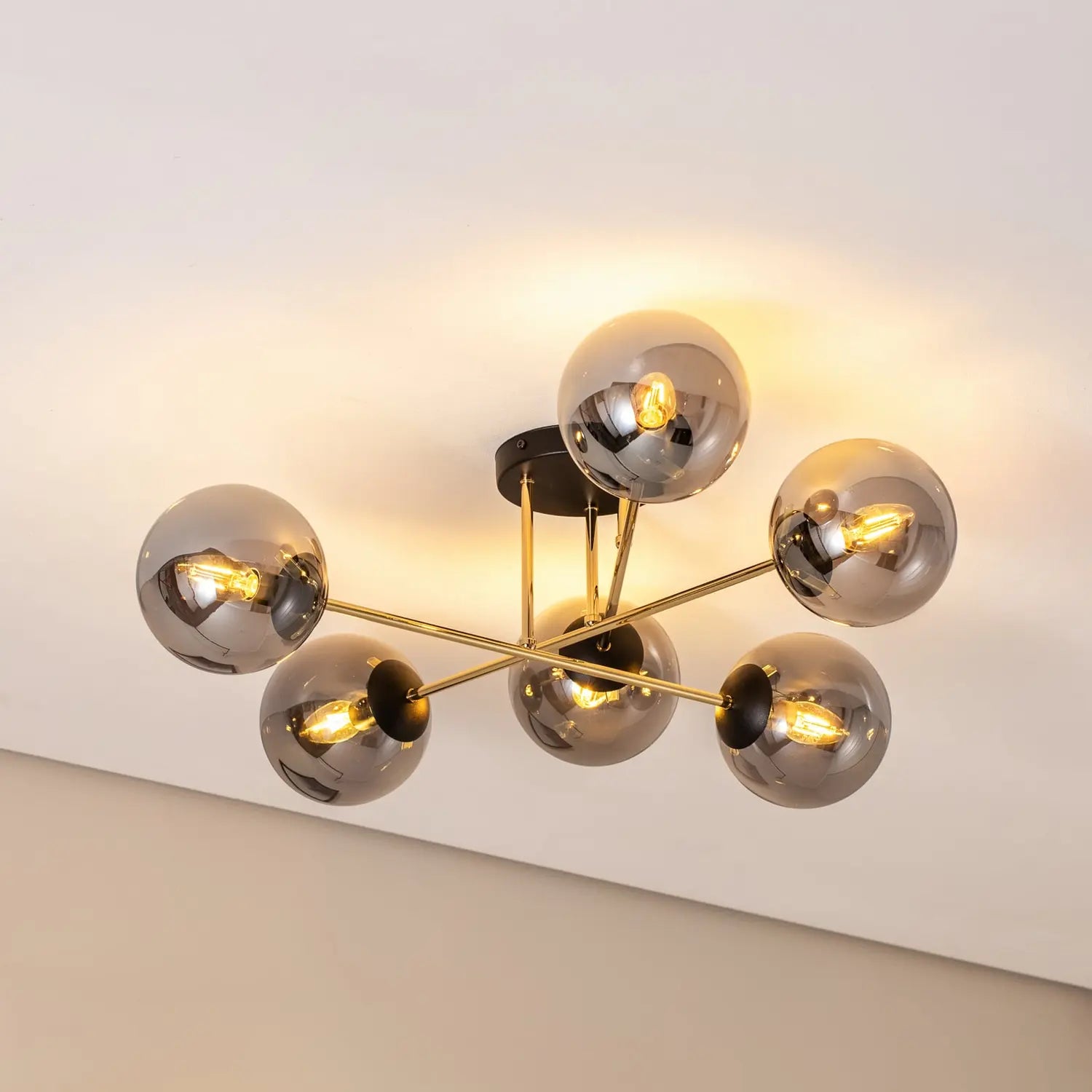 B-Ware Deckenleuchte Lampe Euluna Glassy Deckenlampe Rauchgrau Transparent Gold Glas