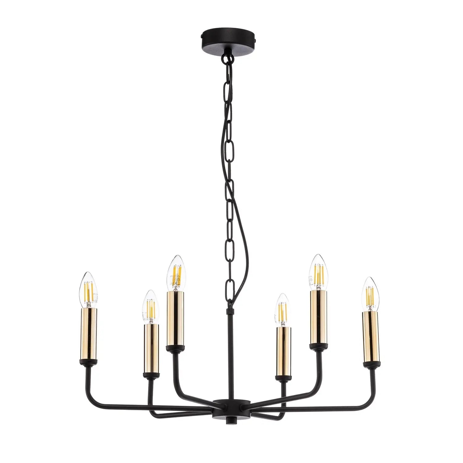 B-Ware Euluna Kronleuchter Deckenleuchte Hängelampe Ampli Schwarz Gold 6 Flg Stahl