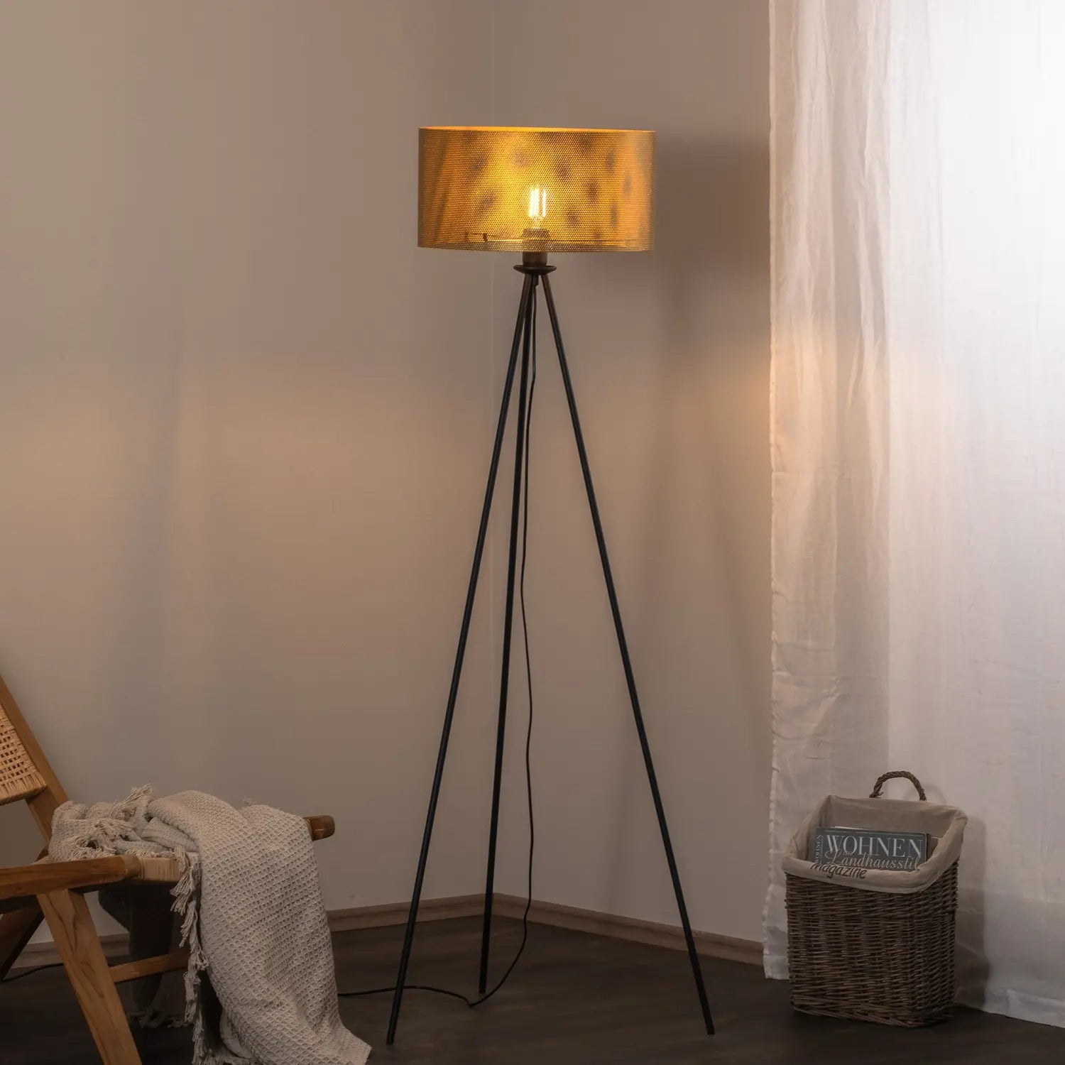 B-Ware Euluna Stehleuchte Zofia Stehlampe Lampe Goldfarben Beleuchtung Wohnzimmer