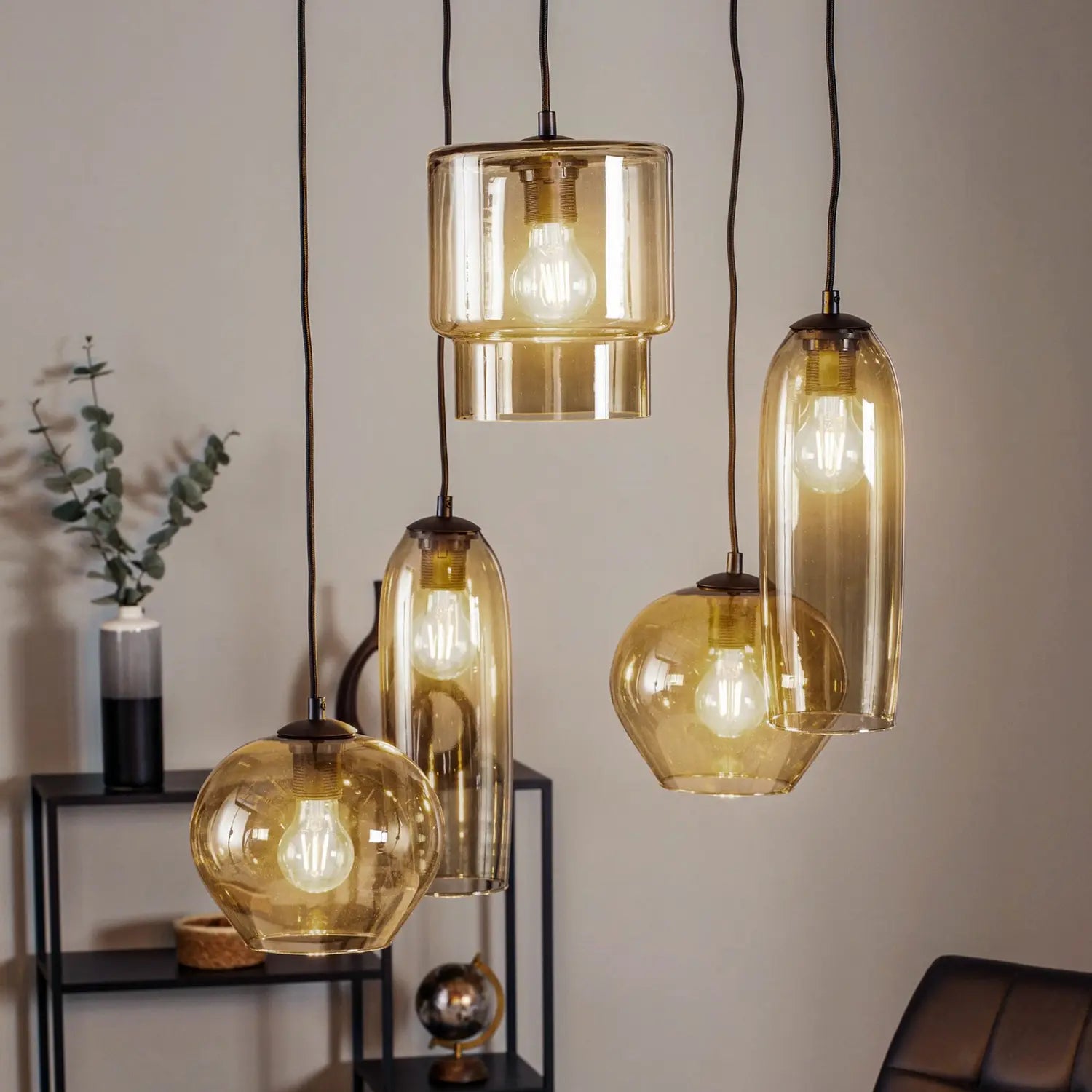 B-Ware Euluna Pendelleuchte Hängelampe Svala Rondell Rauchgrau Schwarz Glas E27 Led