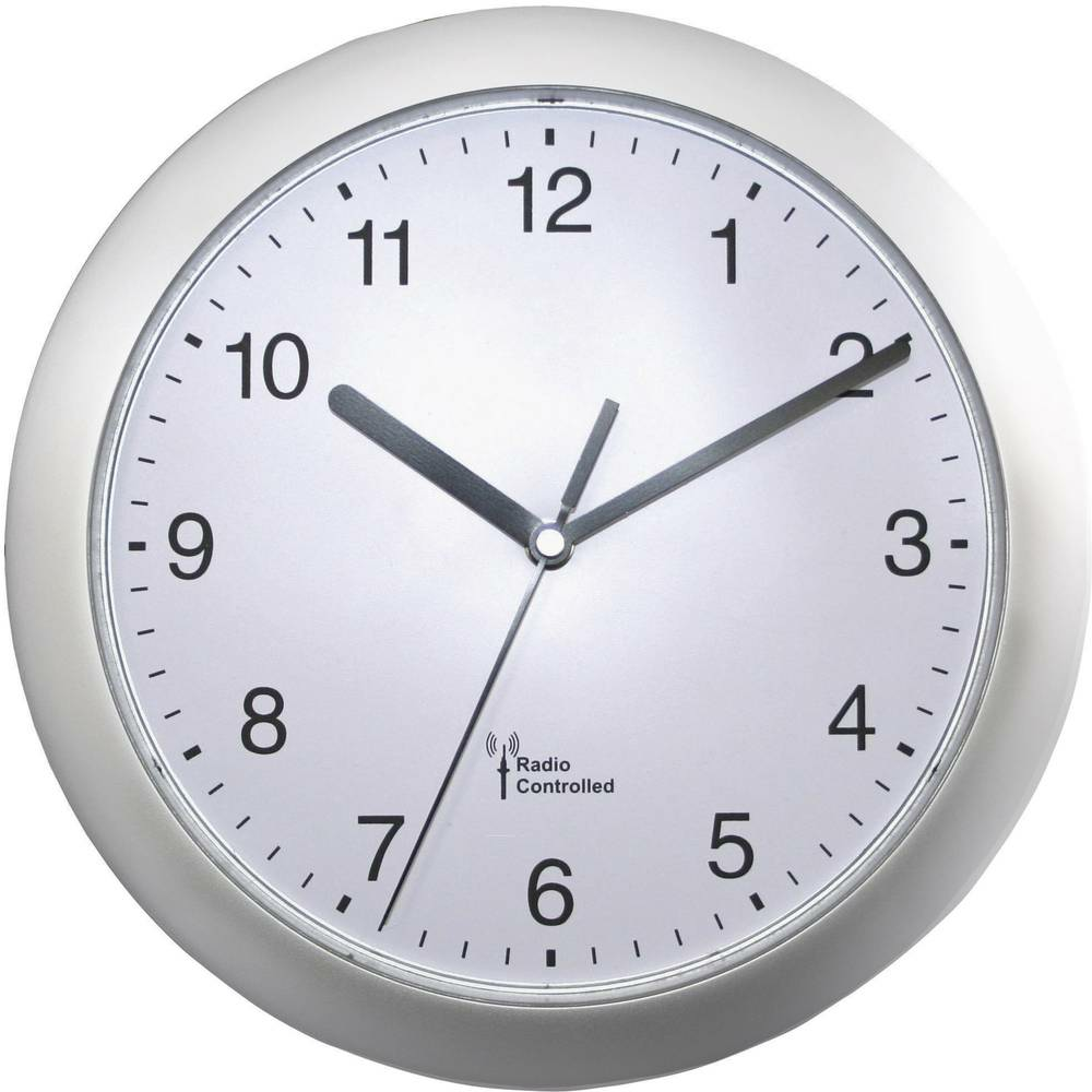B-Ware Euro Time 56787 Funk Wanduhr 25x3.8cm Funkwanduhr Funk Uhr Funkuhr Weiß Silber