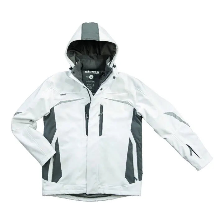 B-Ware Excess Winterjacke Softshell Allrounder Jacke Kapuze Reflexstreifen Weiss Grau M
