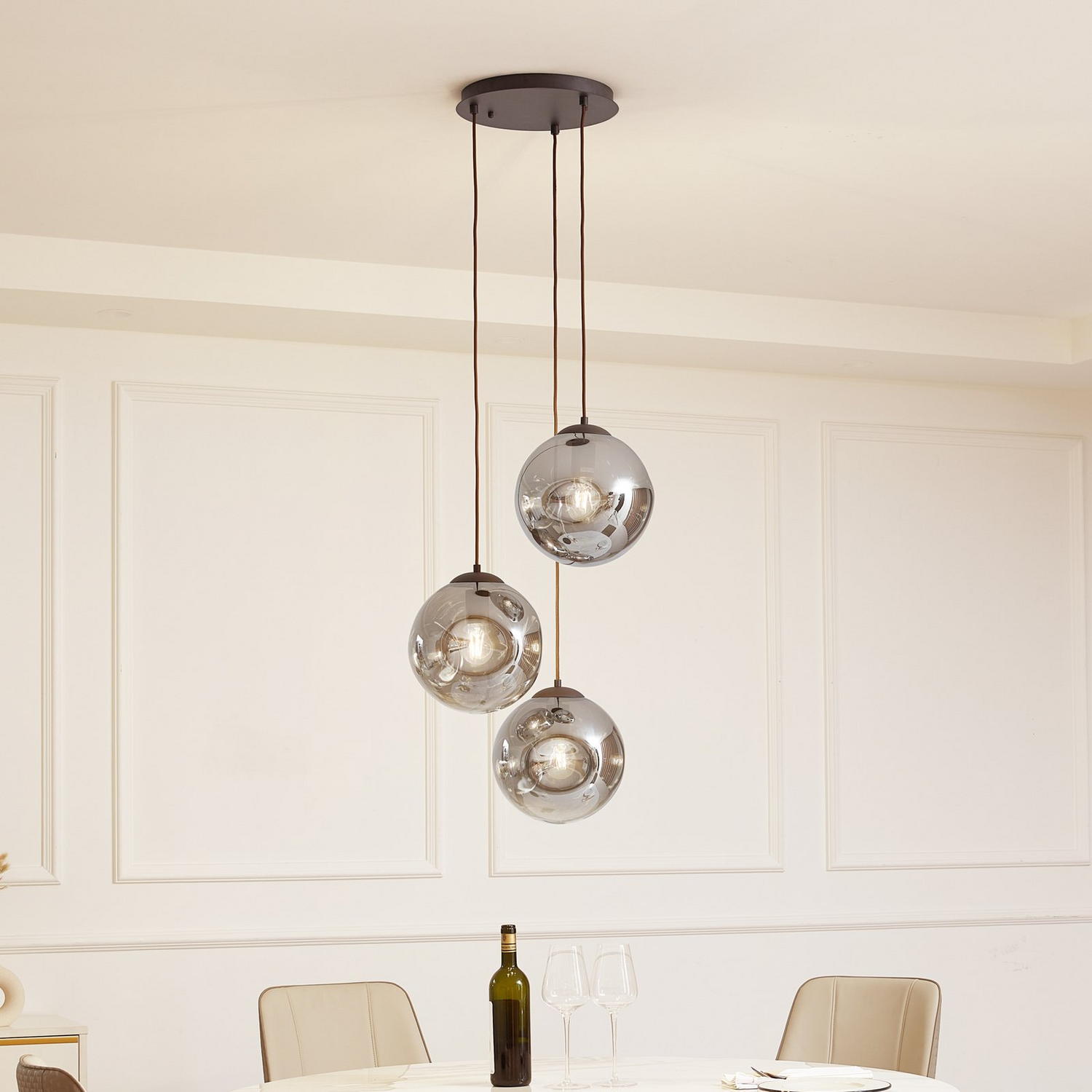 B-Ware Lindby Hängeleuchte Valentina E27 ø 49cm Rauchgrau Glas Hängelampe Lampe Leuc72