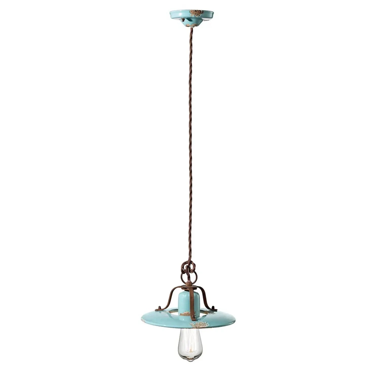 B-Ware Ferroluce Pendellampe Hängelampe Vintage Giorgia Metall Keramik Türkis Rost E27