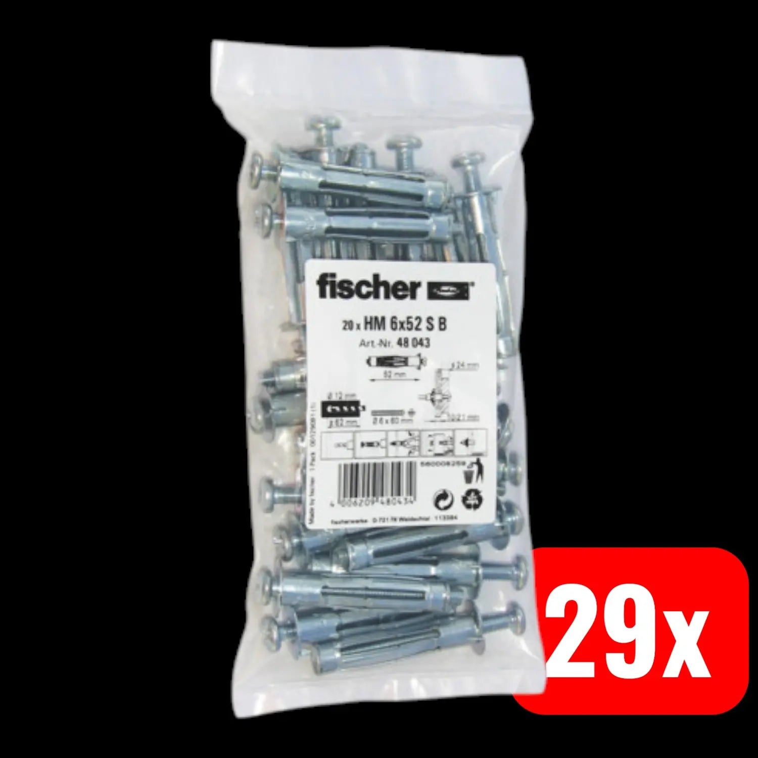 B-Ware Fischer Hohlraum Metalldübel Anker Dübel Hm 6x52 S B 20 Metallbefestigung 29x