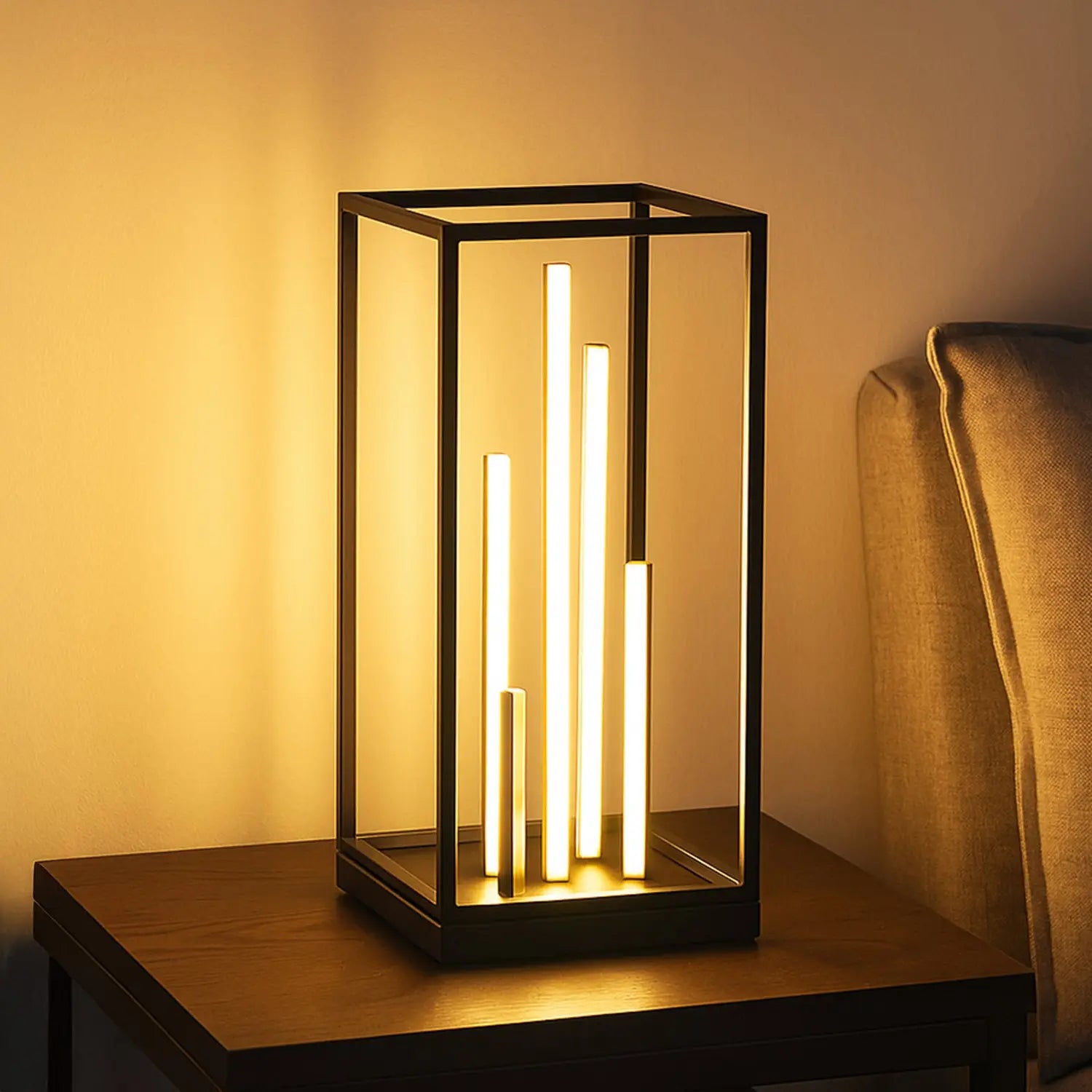 B-Ware Fischer Honsel Tischleuchte Lampe Led Grid Schwarz Gold Metall Dimmbar Schalter
