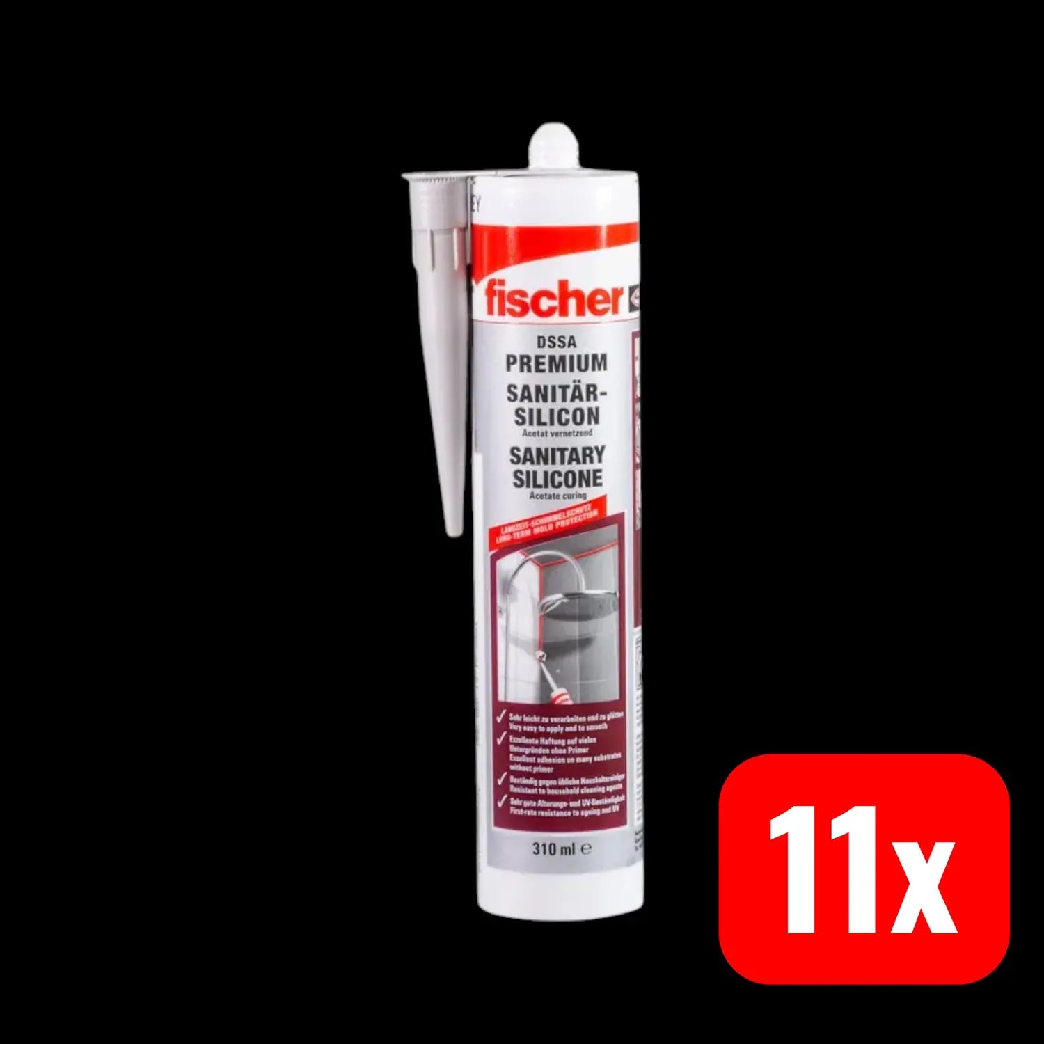 B-Ware Fischer Sanitärsilikon Silikon Dichtstoff Pastös Fuge Grau Dssa 310 Ml 11 Stück