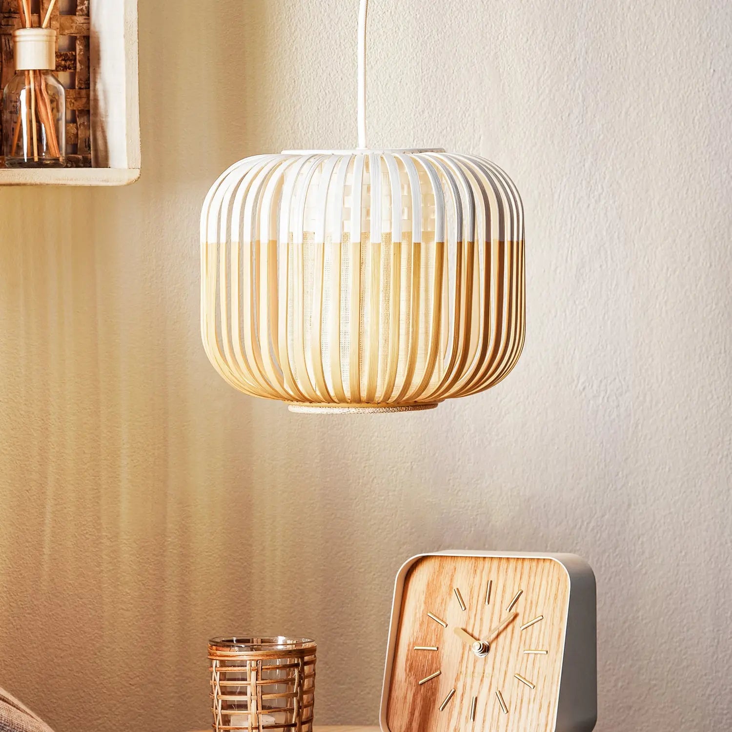 B-Ware Forestier Pendellampe Hängeleuchte Bamboo Xs Weiß Bambus E27 Led Leuchte ø 27 Cm