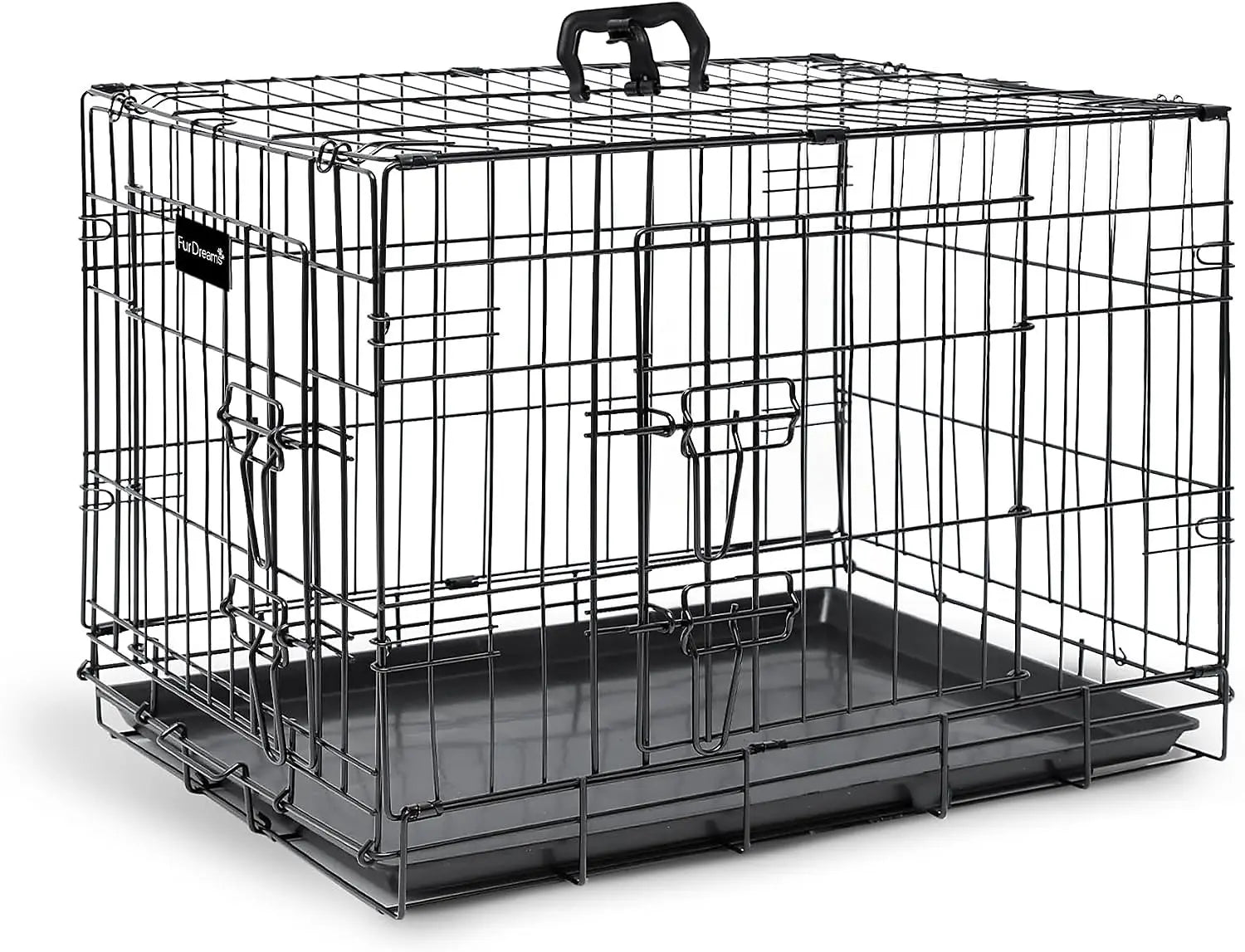 B-Ware Furdreams Hundekäfig Transportbox 36 Zoll Metallkäfig Schwarz 2 Türen Faltbar