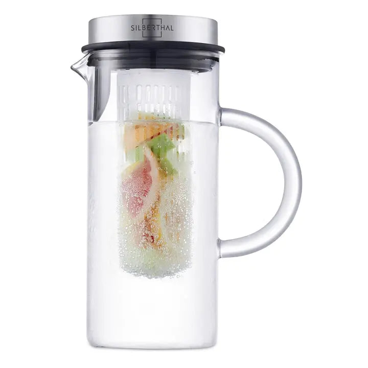 B-Ware Silberthal Glaskaraffe Wasserkrug Karaffe Borosilikatglas 1 L Mit Fruchteinsatz
