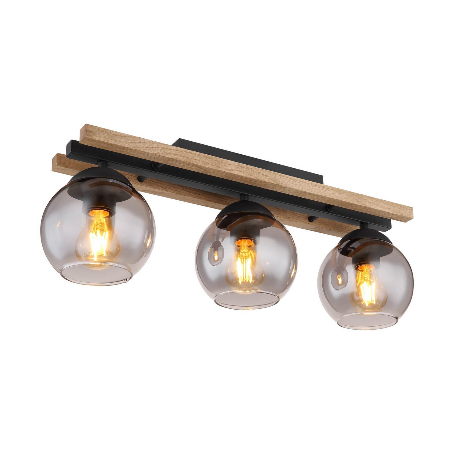 B-Ware Globo Deckenlampe Leuchte Conni Lampe Länge 60 Cm Rauchgrau Holz Glas 3 Flg554