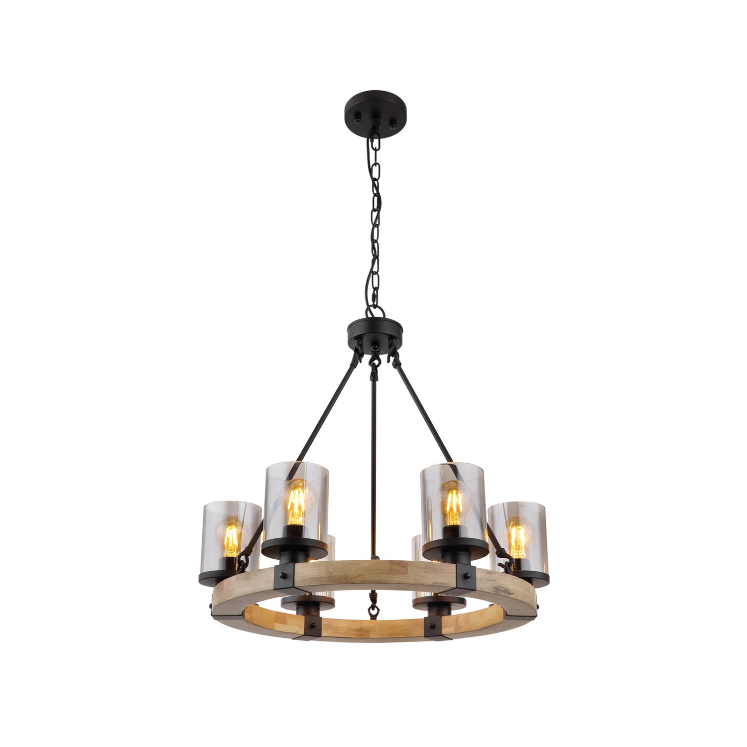 B-Ware Globo Hängeleuchte Pendelleuchte Lila Mit Holzring Rund Sechsflammig Lampe S343