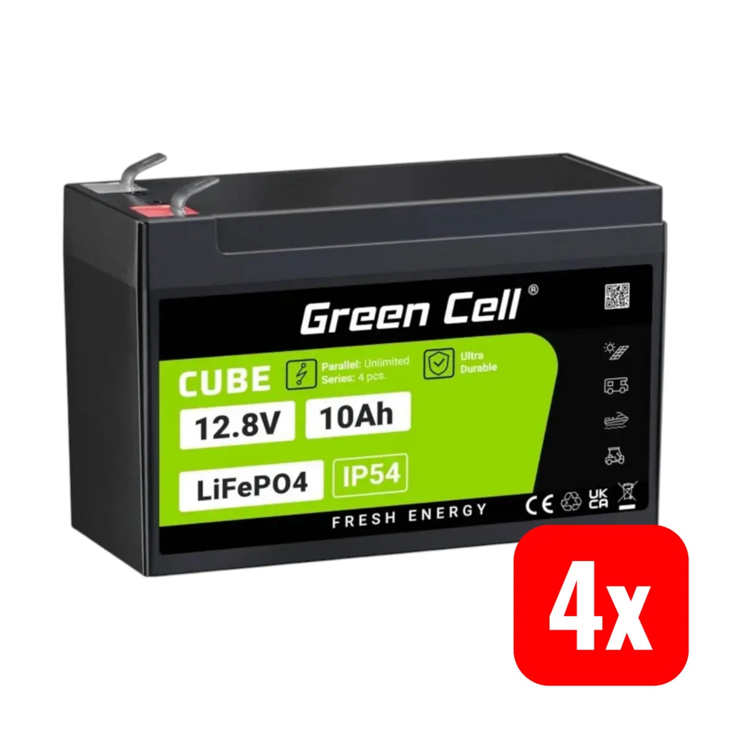 B-Ware Green Cell Spezialakku Batterie Li Fe Po4 Akku Flachstecker 12.8 V 10 Ah 4 Stück