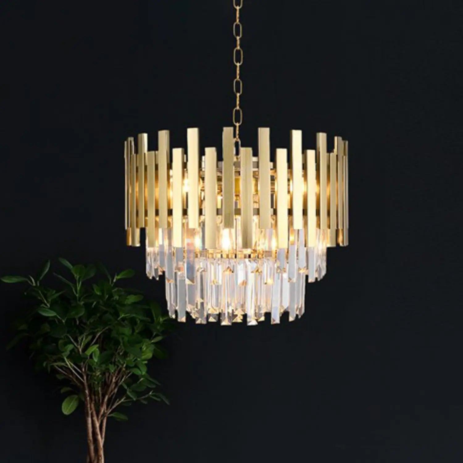 B-Ware Aspen Hängelampe Pendelleuchte Gold Metall Glas Glaskristalle Transparent 30 Cm