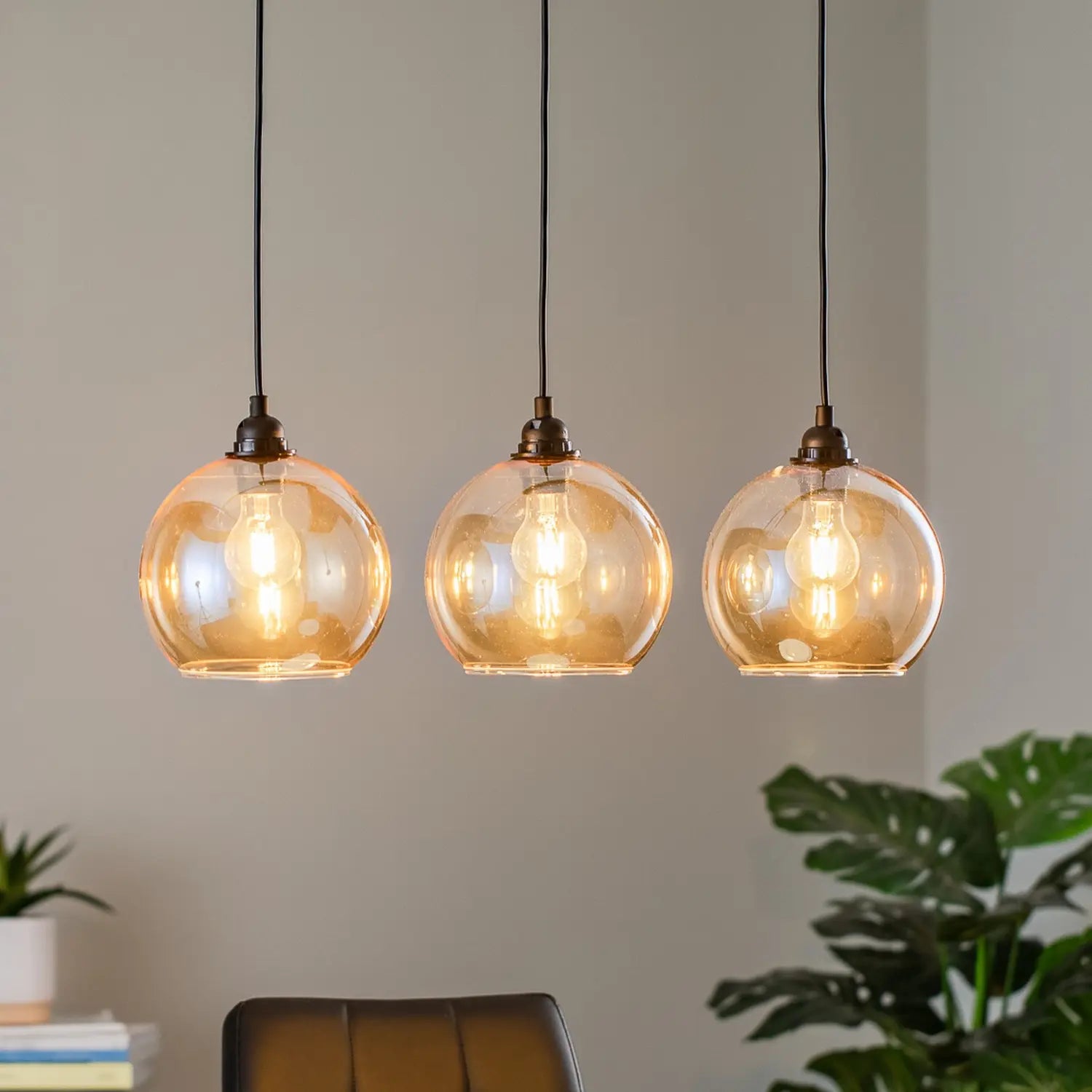 B-Ware Opviq Hängelampe Gold 022 Hängeleuchte Lampe 3 Flg Linear Glas ø20cm Siehe Text
