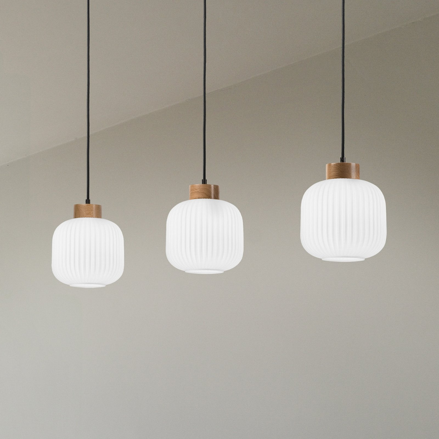 B-Ware Lamkur Pendelleuchte Hängeleuchte Harmony Opalglas Eiche Dreiflammig Led E27