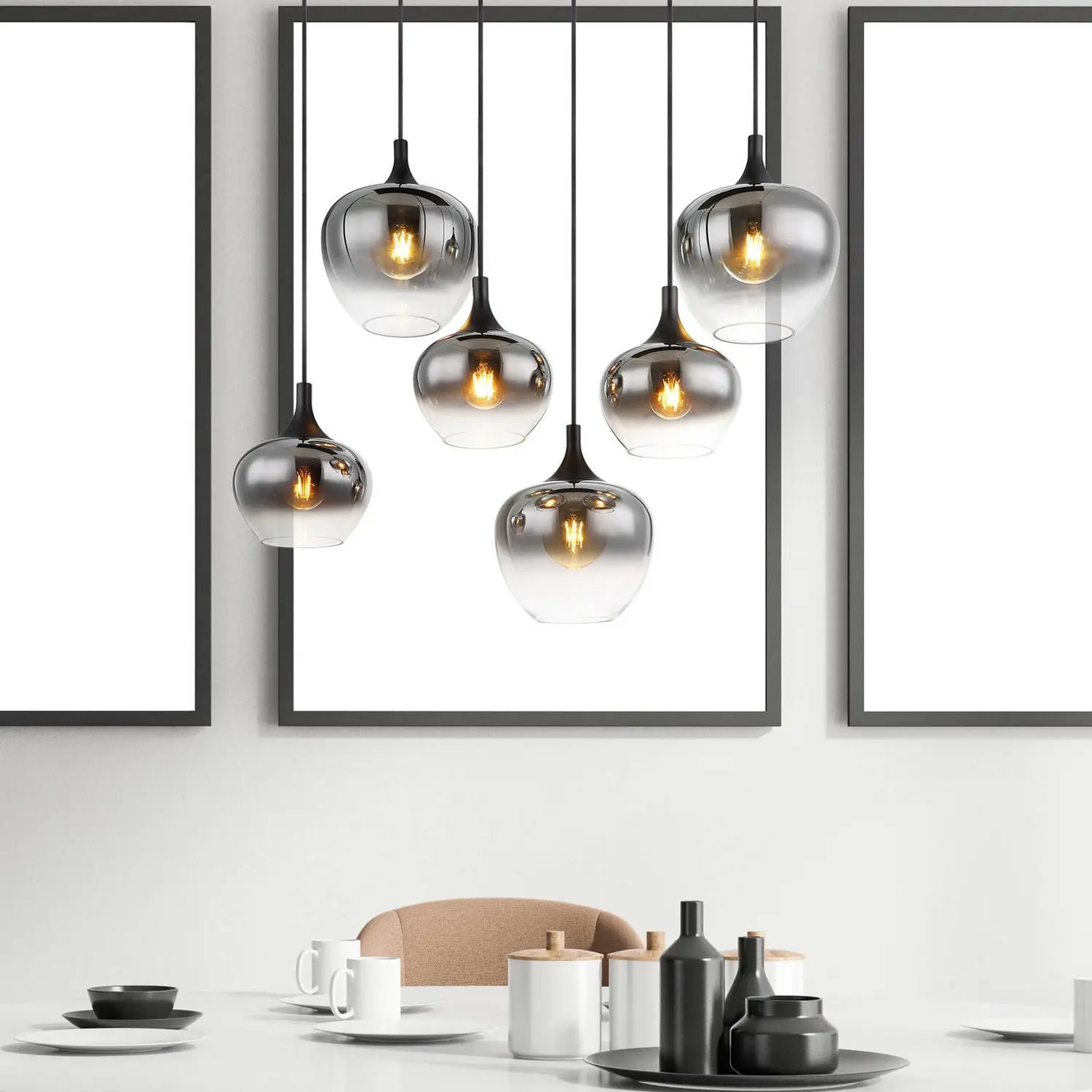 B-Ware Globo Hängelampe Pendelleuchte Maxy Glas Rauchgrau Beleuchtung Länge 86 Cm