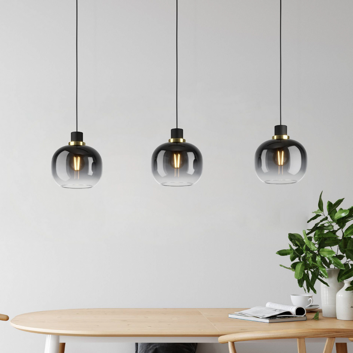 B-Ware Oilella Hängelampe Pendelleuchte Lampe Schwarz Grau Glas 3 Flg Länge 95 Cm