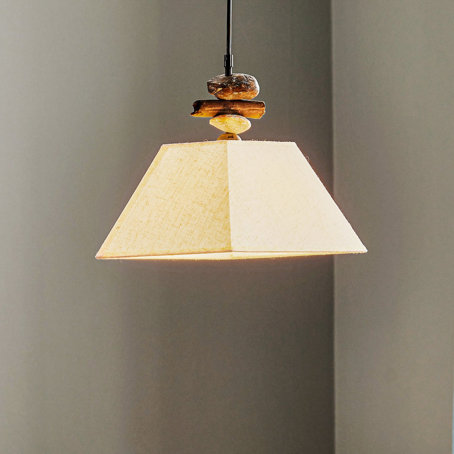 B-Ware Hängelampe Seregon Mit Textilschirm Und Steindekor Deckenlampe Deckenleuchte