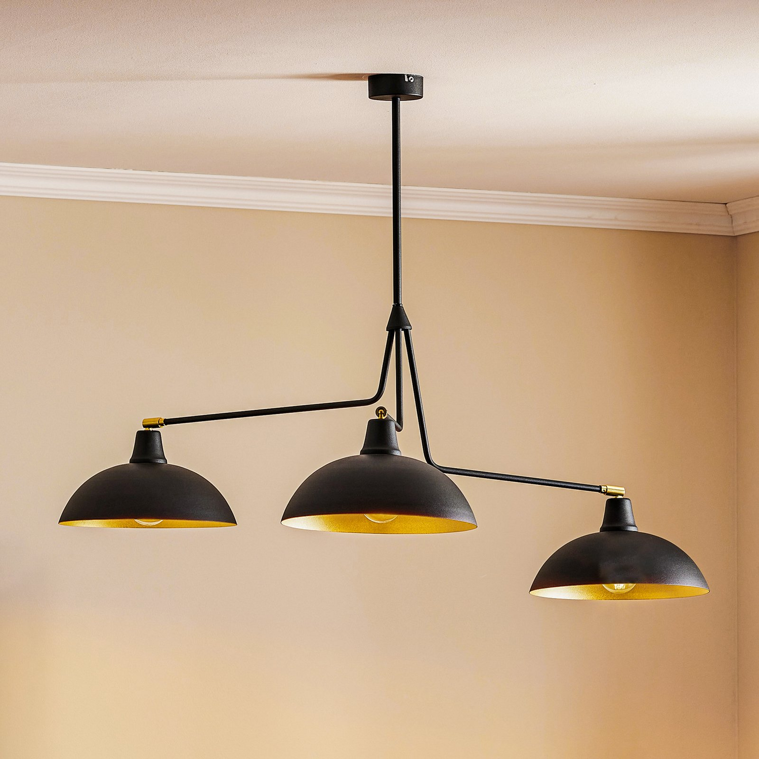 B-Ware Hängeleuchte 1036 Dreiflammig Schwarz Gold E27 Hängelampe Lampe Leuchte Spot