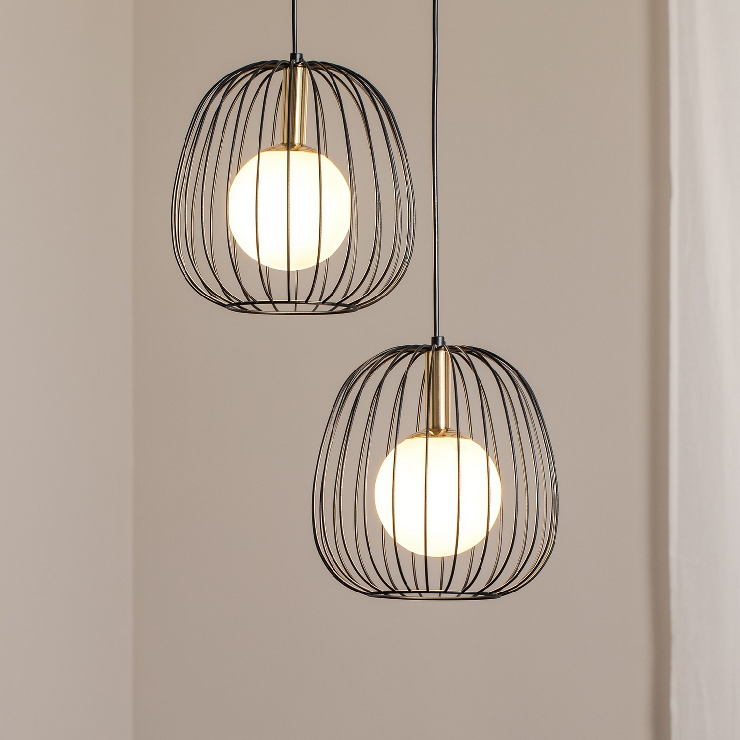 B-Ware Sigma Hängeleuchte Pendellampe Esszimmerlampe Schwarz Gold Weiß 2flg Modern193