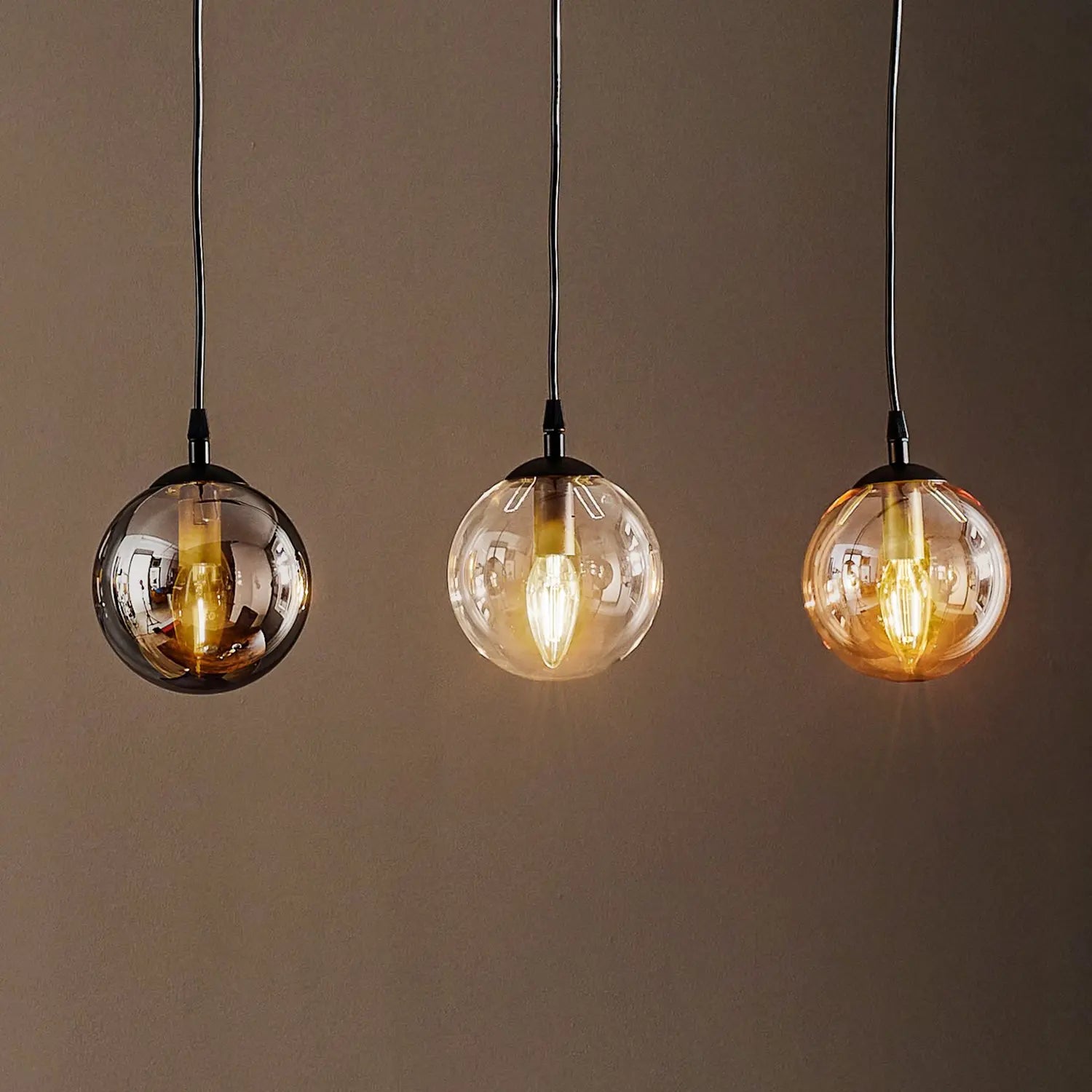 B-Ware Emibig Lighting Hängeleuchte Glassy Hängelampe 3 Flg Gerade Grafit Amber Klar