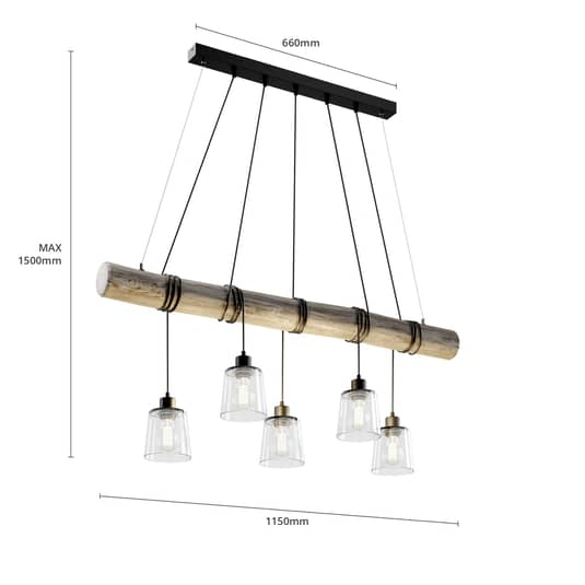 B-Ware Euluna Hängeleuchte Hängeleuchte Lampe Leuchte Karrl Fünfflammig Rauchgrau/G8