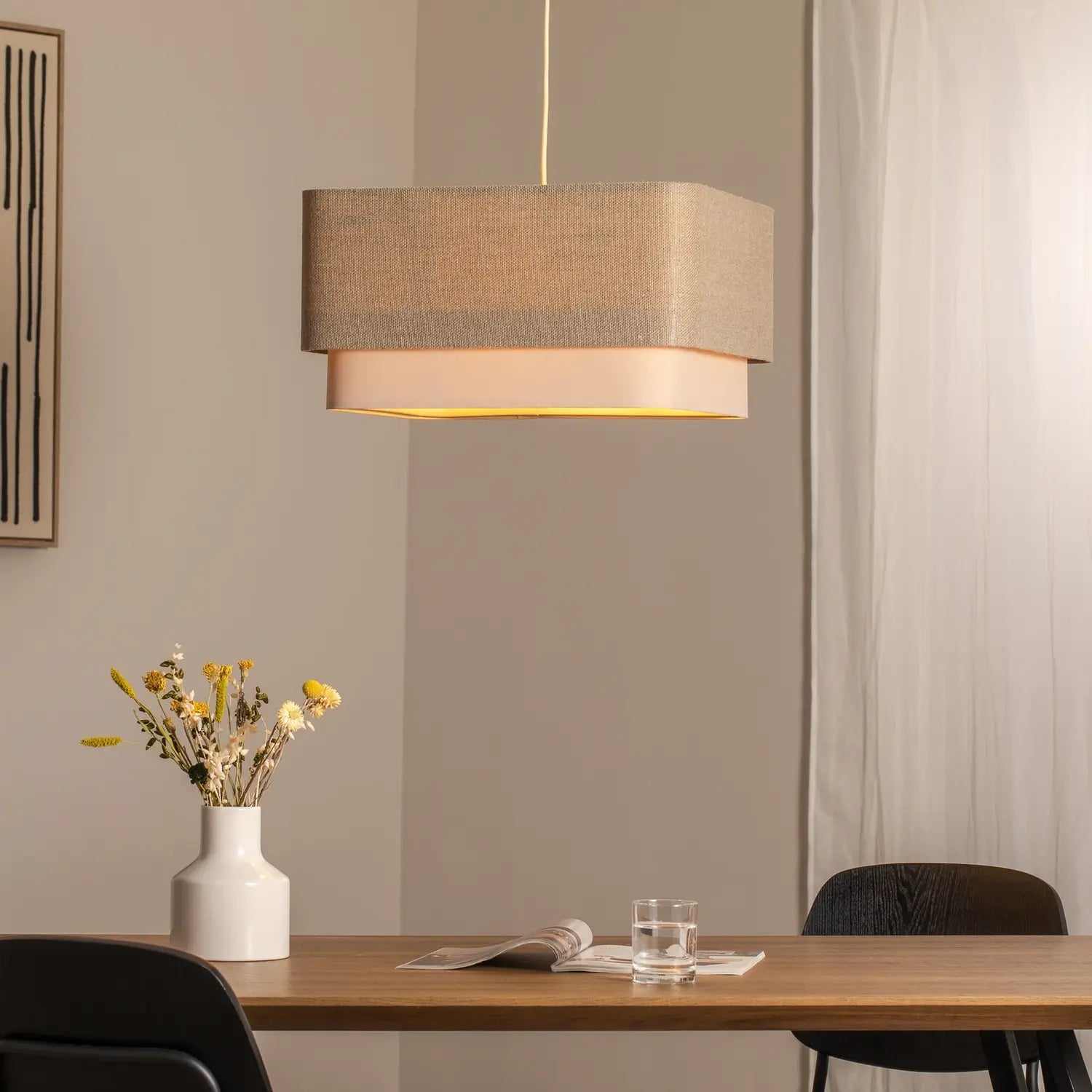 B-Ware Hängeleuchte Pendelleuchte Kwadro Led E27 Lampe Leuchte Beige Creme Leinen