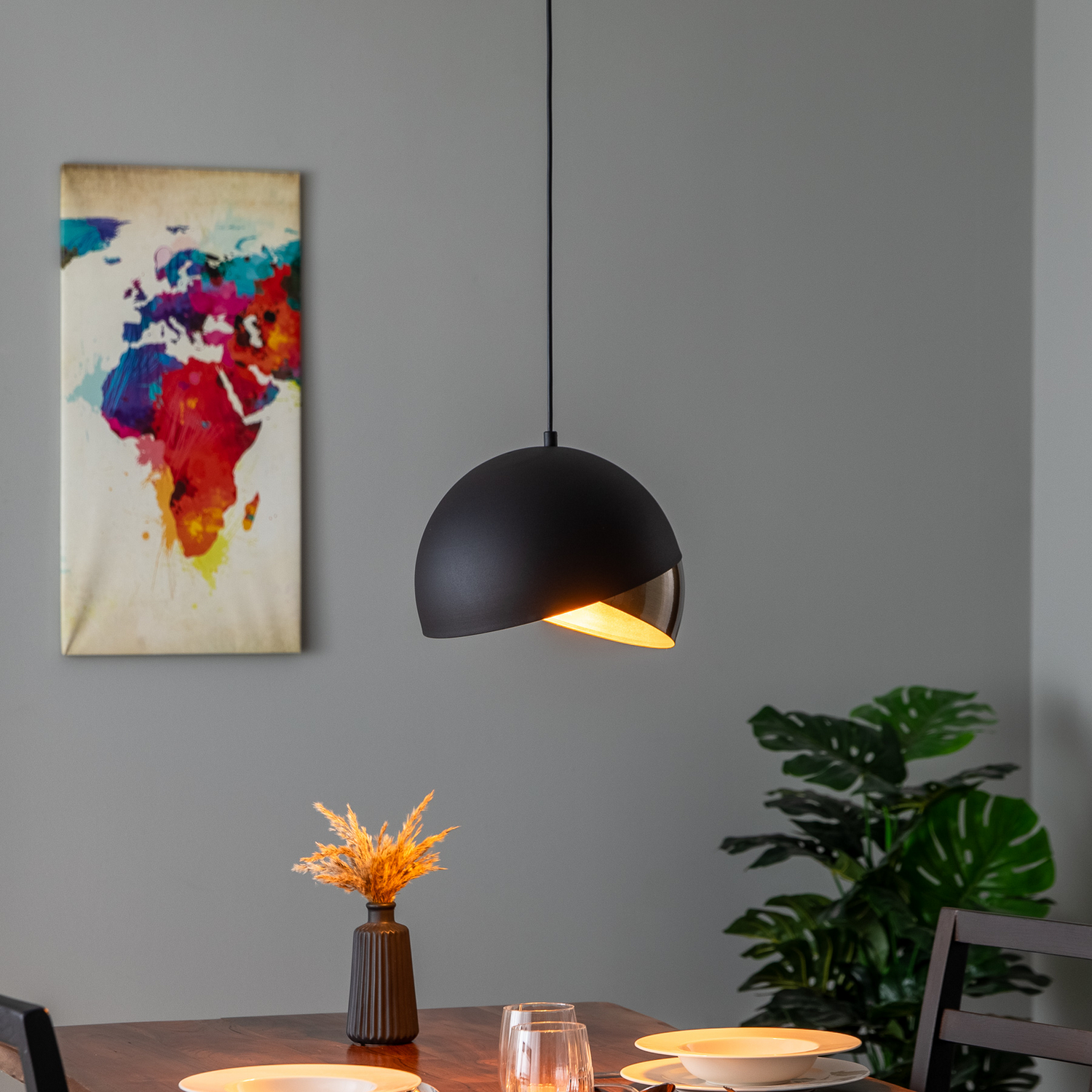 B-Ware Hängeleuchte Pacman Hängelampe Deckenlampe Deckenlicht 2633 ø30cm Schwarz/Gold